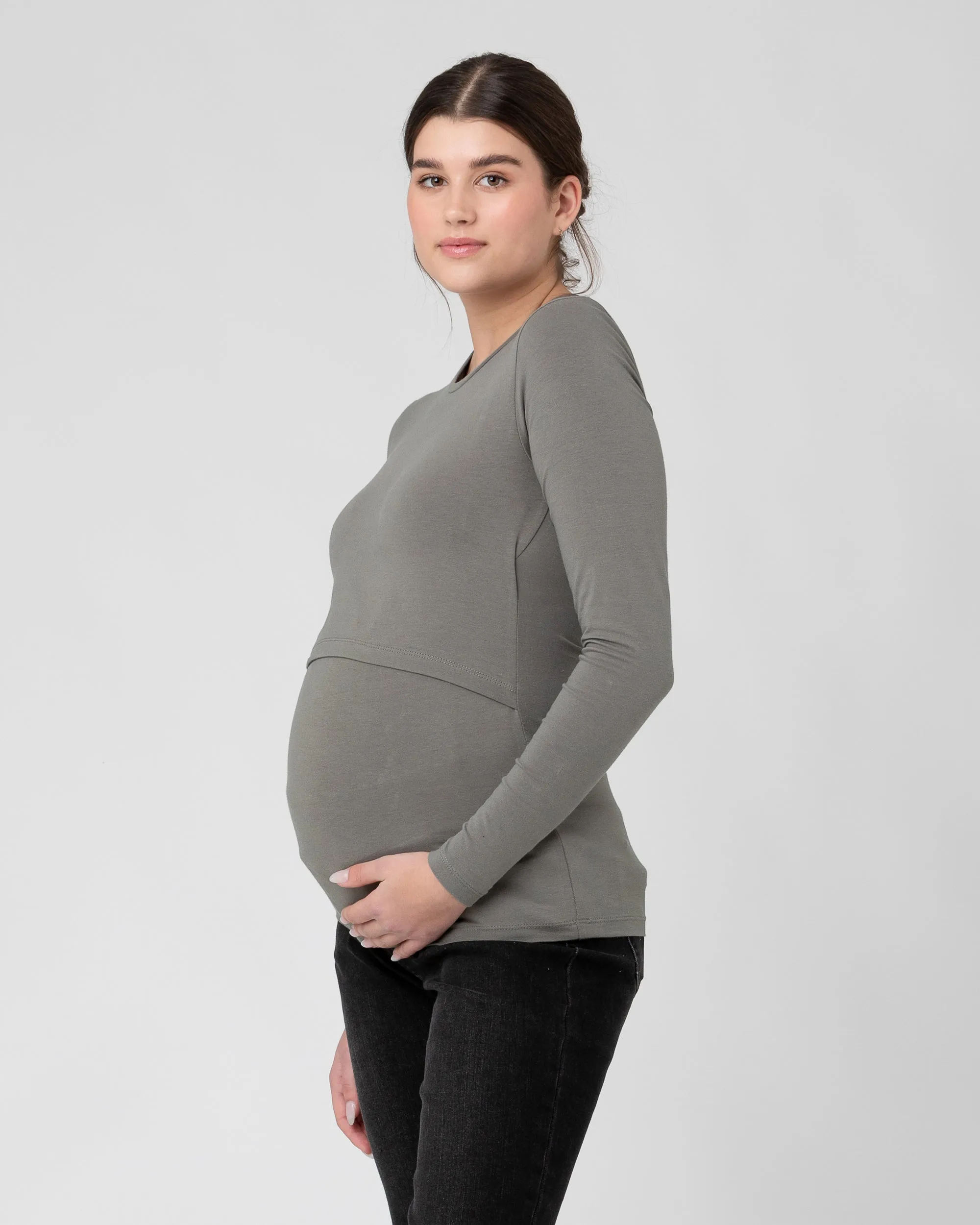 Basic Essentials prenatal yoga Org Cotton Nursing Top. Moss