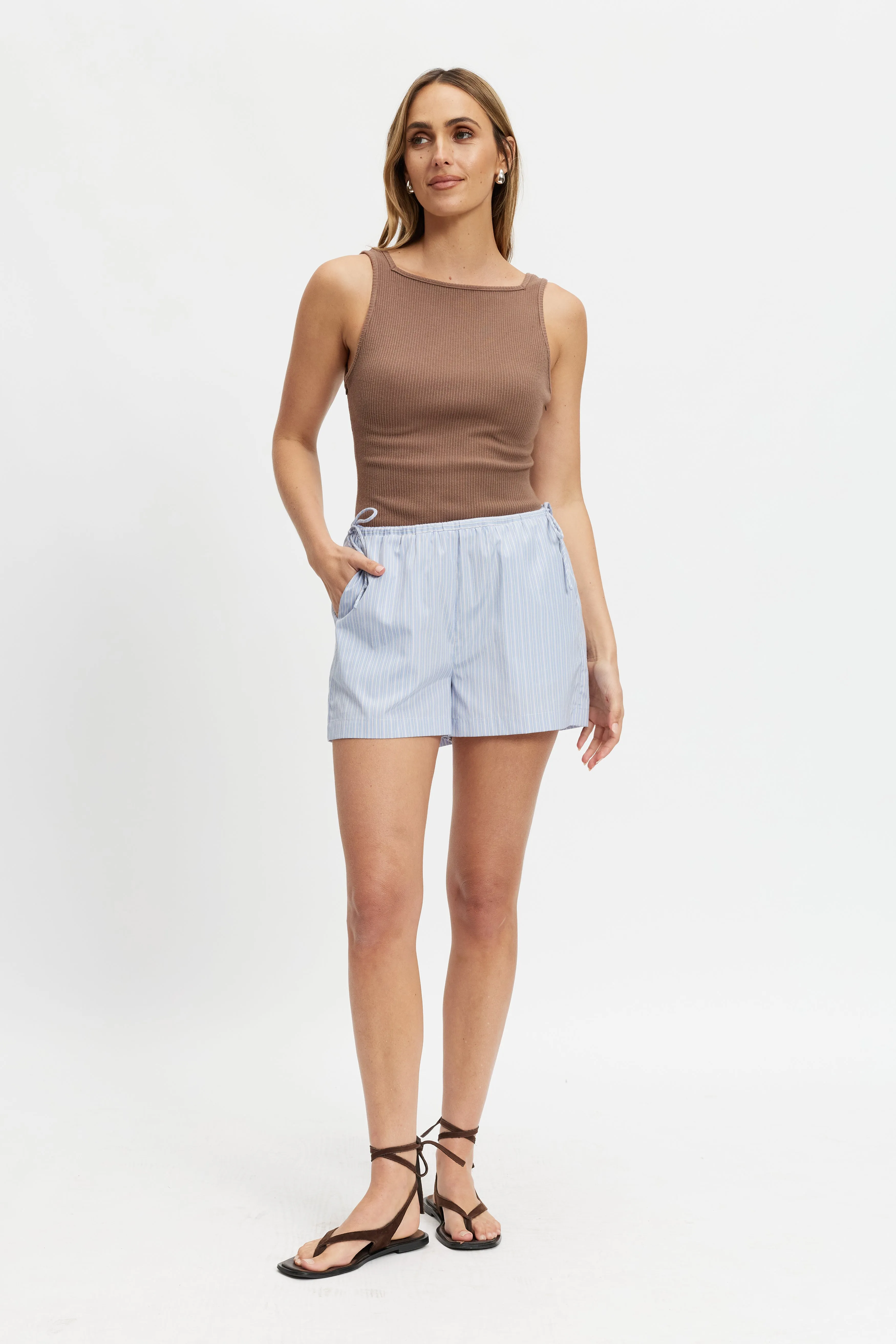 Juliette Stripe Poplin Short - Blue Multi Inner lining