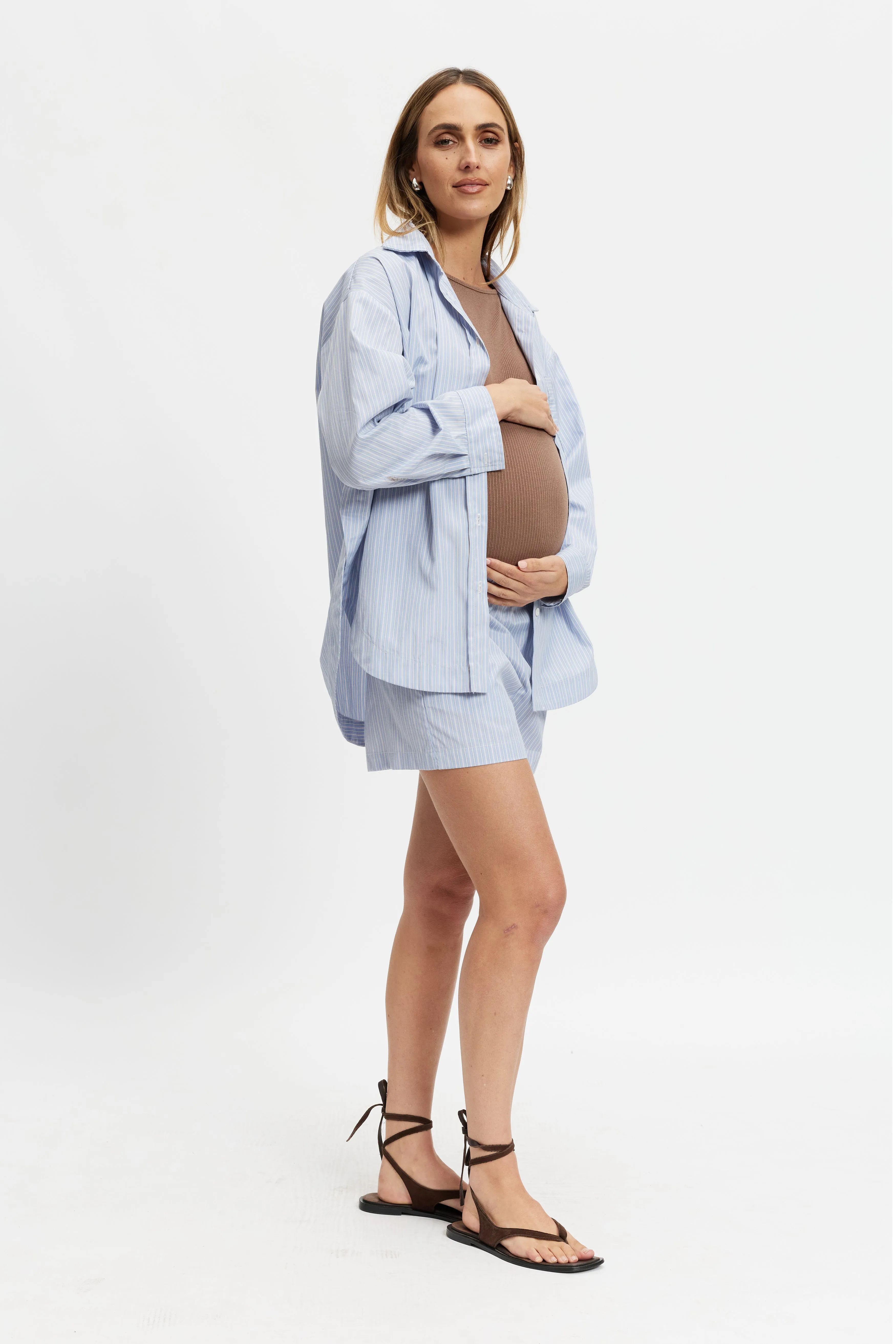 Juliette Stripe Poplin Short - Blue Multi skin care safe