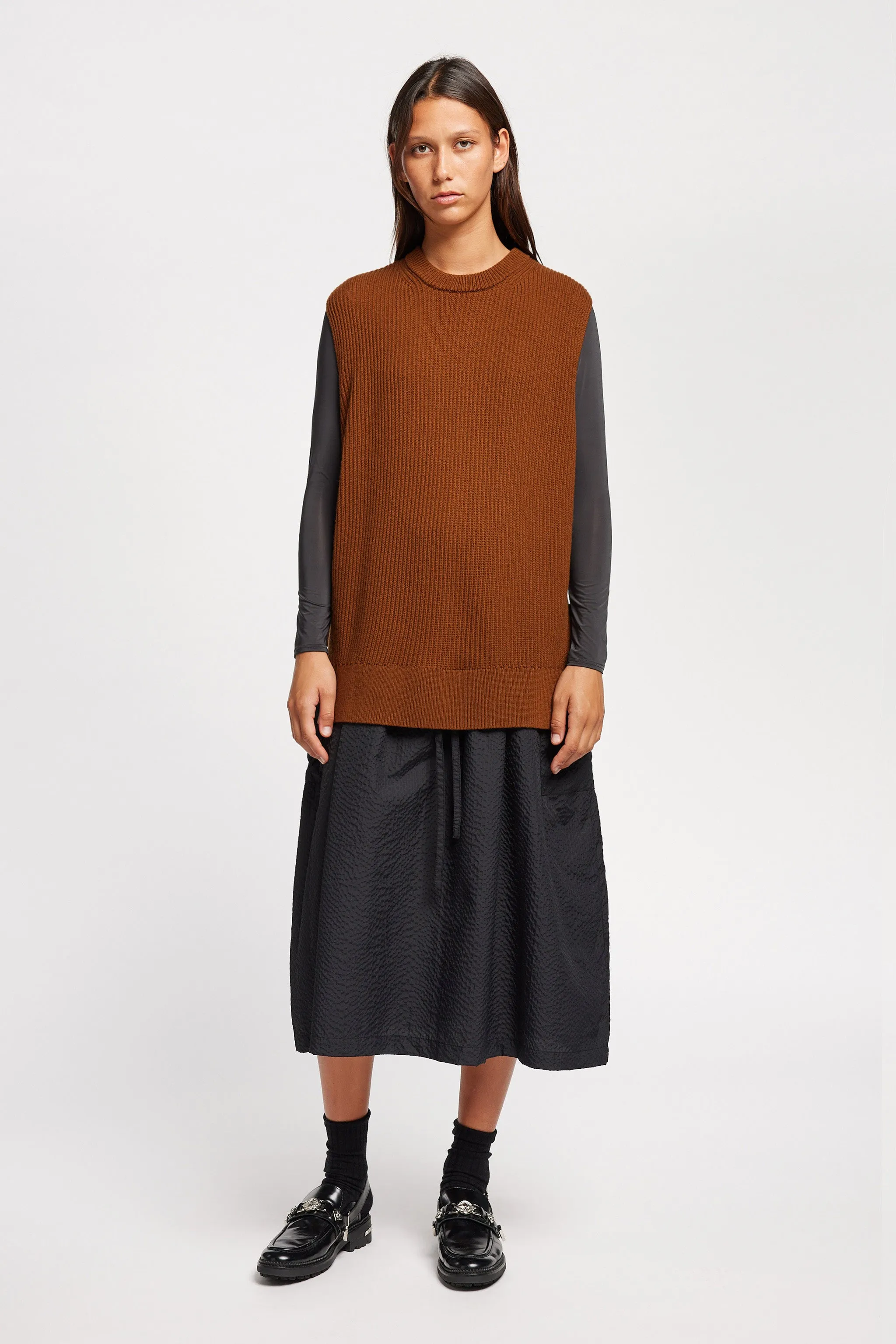 Ultra Soft Yarn Daily Layered Shard Ribbed Vest Toffee