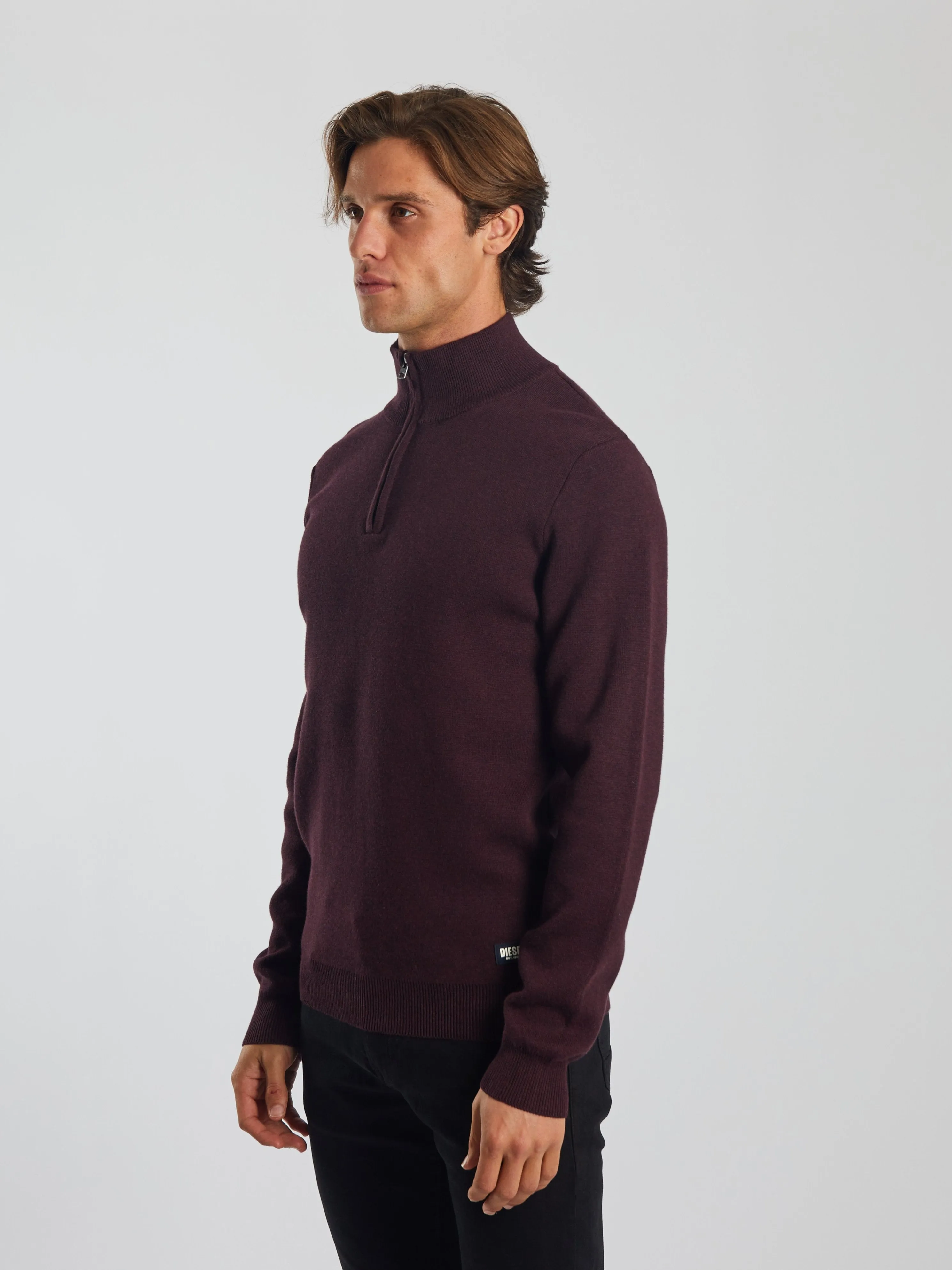 Colter Half Zip Wine Port Marl Modern Texture
