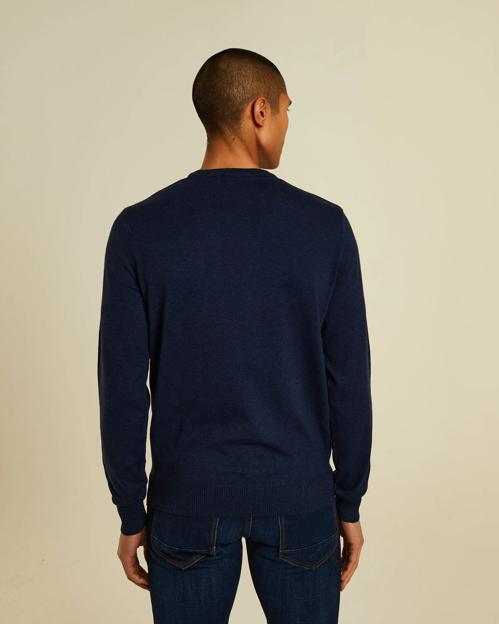SheerWeight Knit Dylan Round Neck  Eclipse Blue Melange