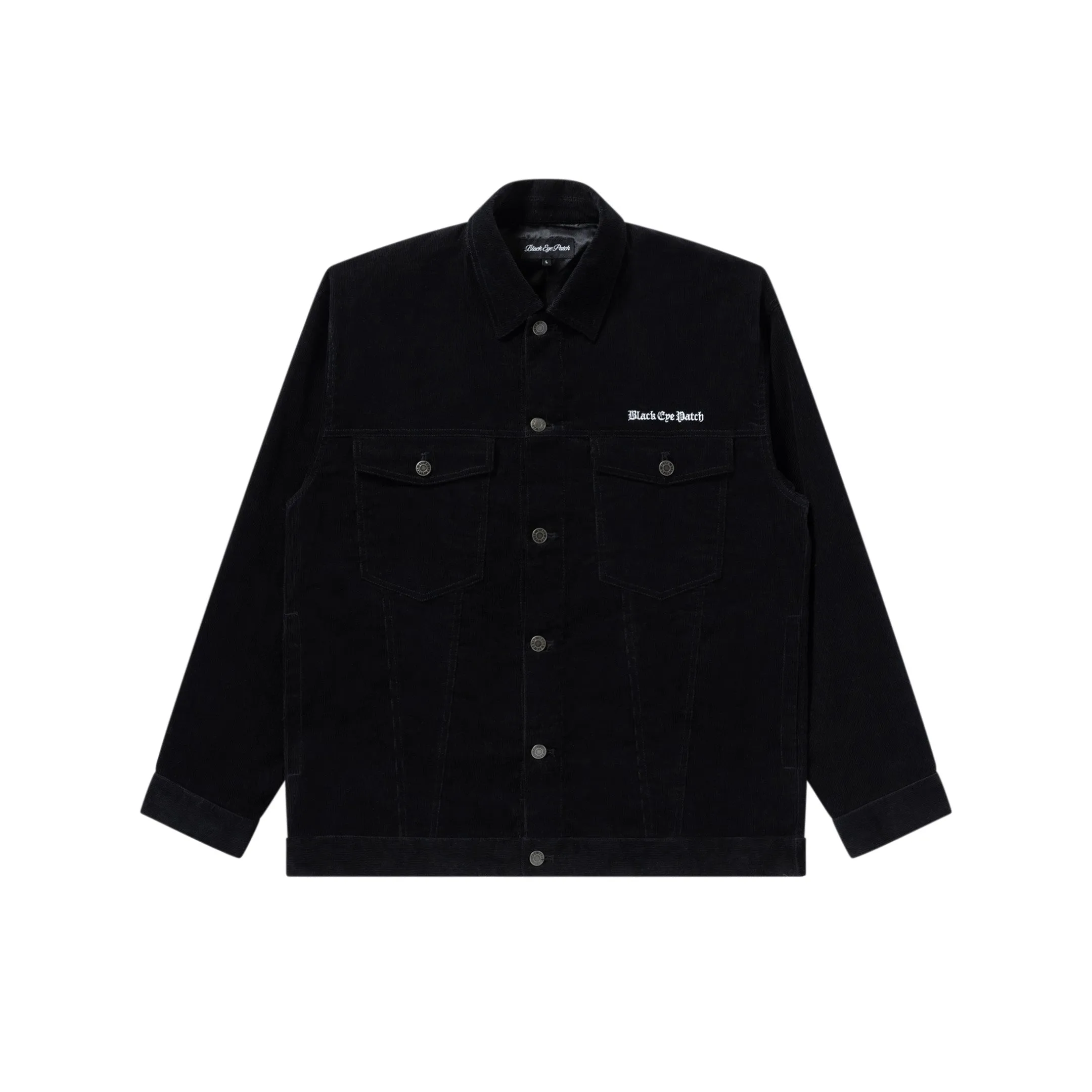 OE LOGO TRUCKER JACKET BLACK Organic Cotton Blend RibbedKnitCollar