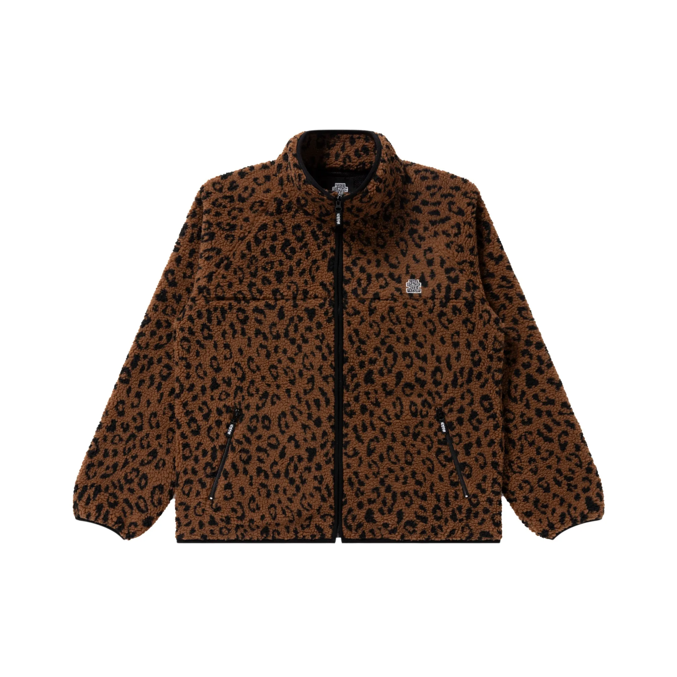 OG LABEL LEOPARD BOA FLEECE JACKET Zippered Pockets Button Fastenings