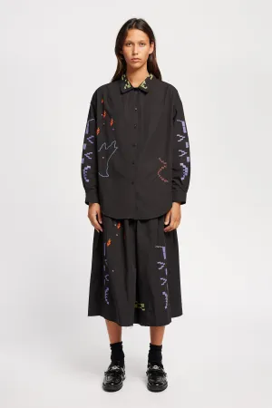 One World Embroidered Shirt Black Subtle patterns