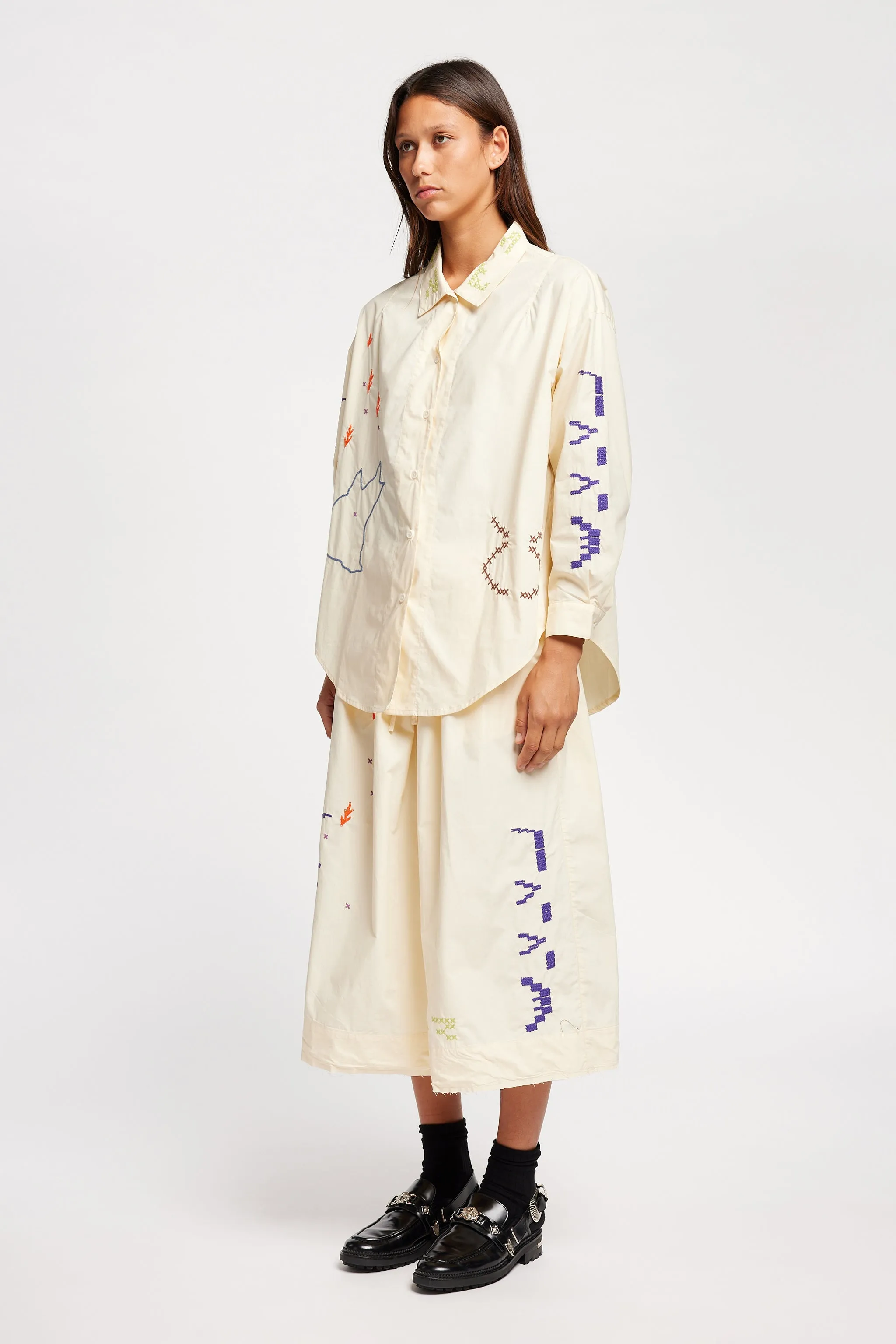 One World Embroidered Shirt Ecru Mature Elegance