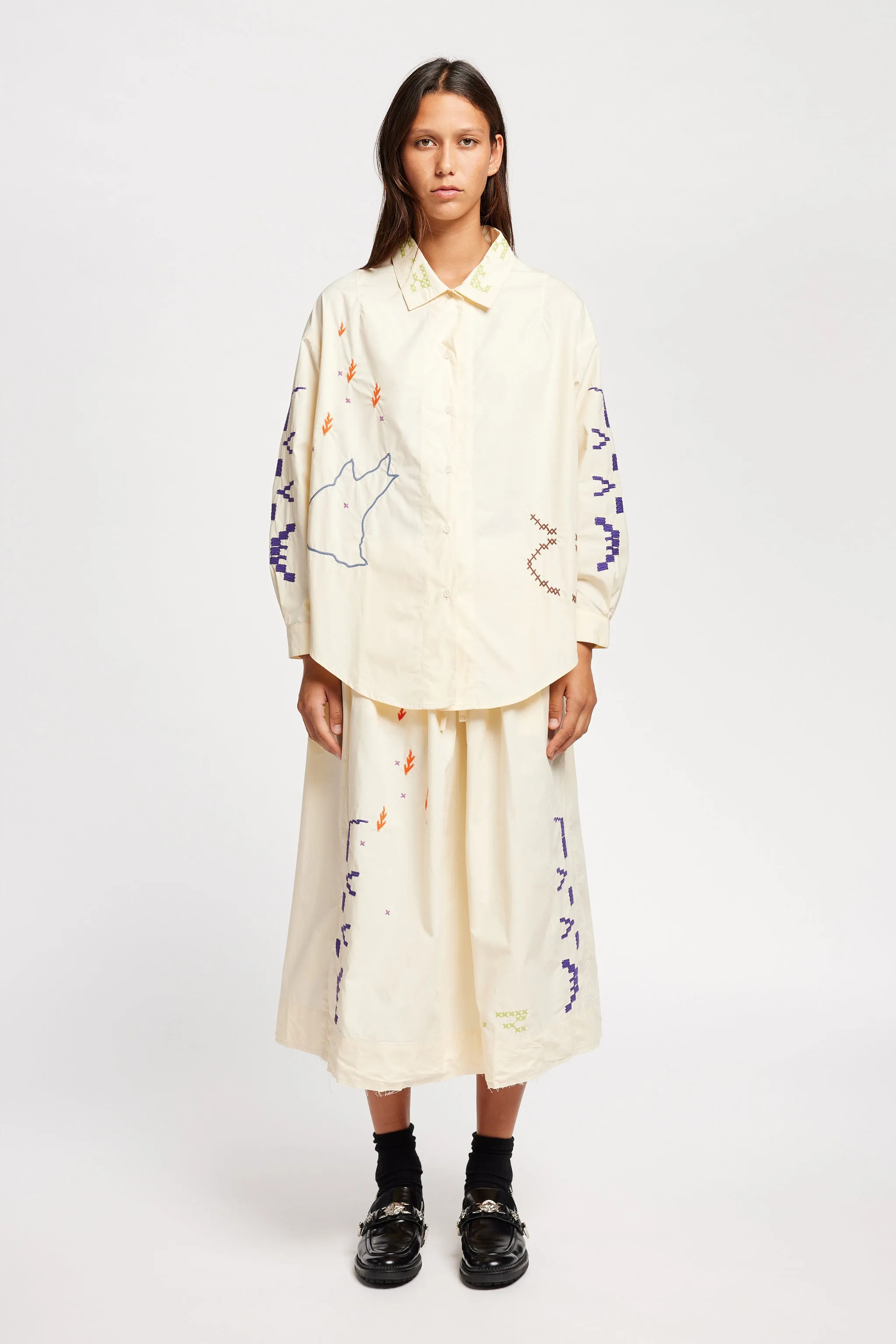 One World Embroidered Shirt Ecru Thermoregulating Fabric Runway Inspired