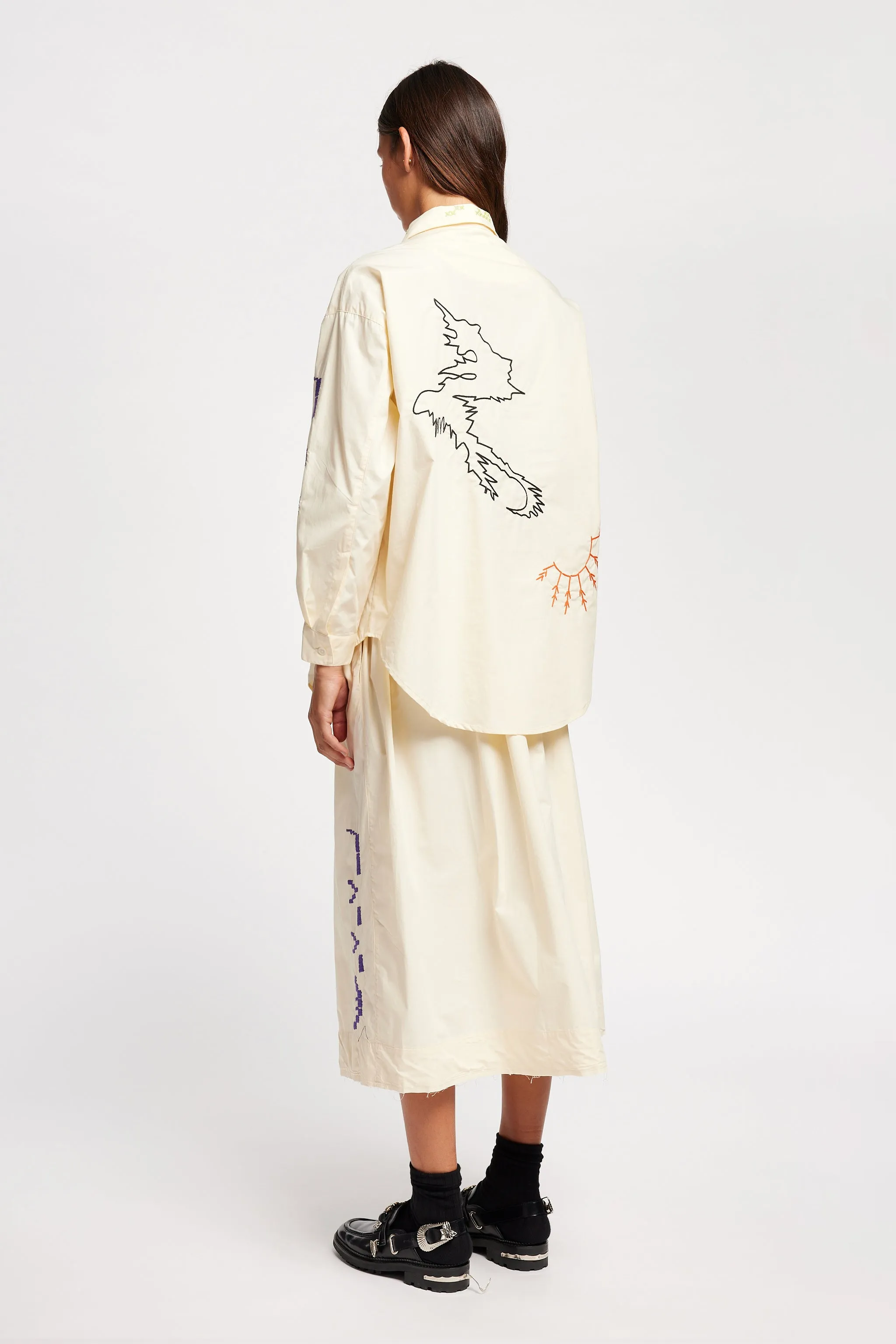 Vibrant Hue Non Static Finish One World Embroidered Shirt Ecru