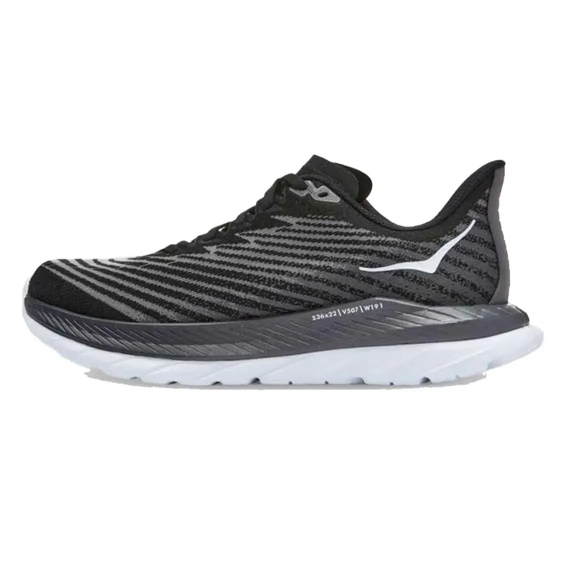 Womens HOKA Mach 5 (Wide) - Black / Castlerock Flex Grip Multi Layer Compound