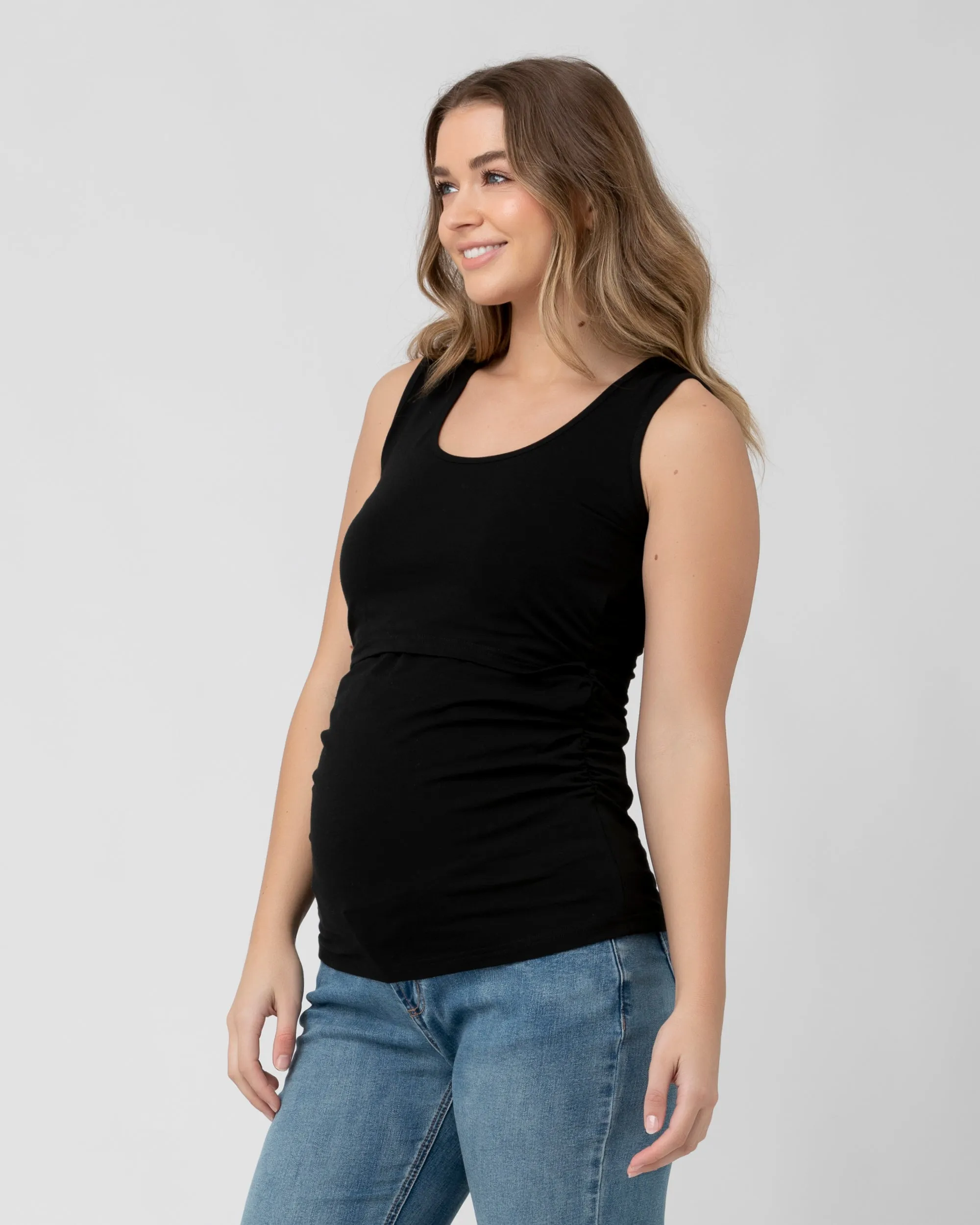 pregnancy style Ruffle Detail Organic Nursing Tank Black
