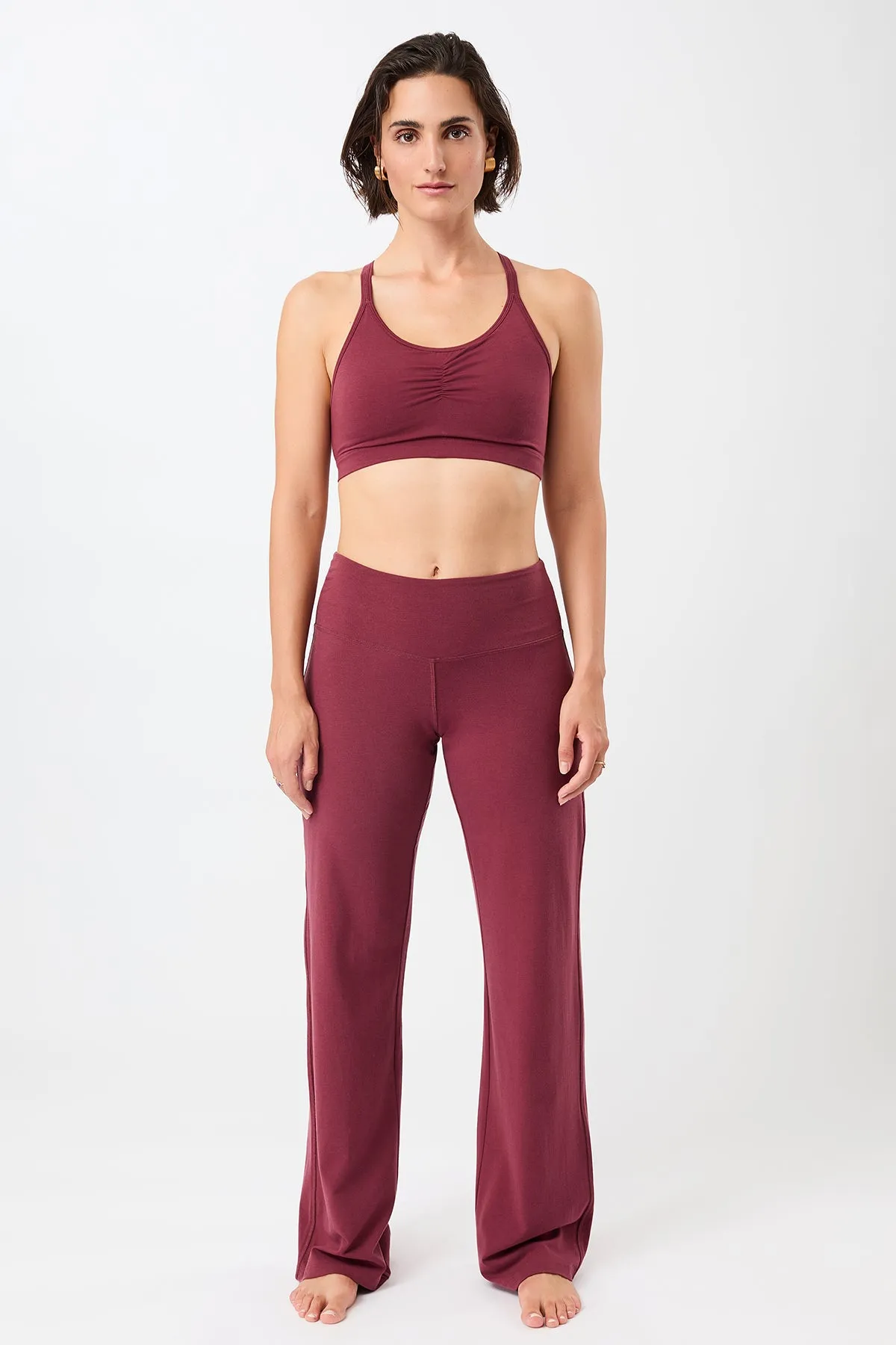 All Season Fit Essential Comfort Wear Wide Leg Pants - Beet