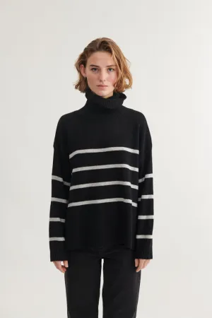Lise Striped T-Neck - Black Machine Washable Design