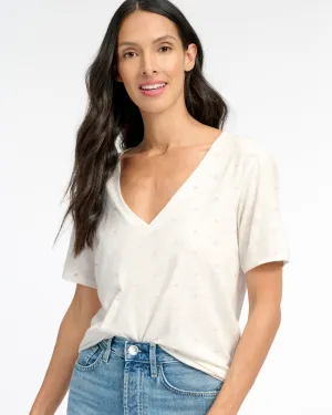 Light Layers Pilling Resistant Finish Palm Print Skyla V-Neck Tee