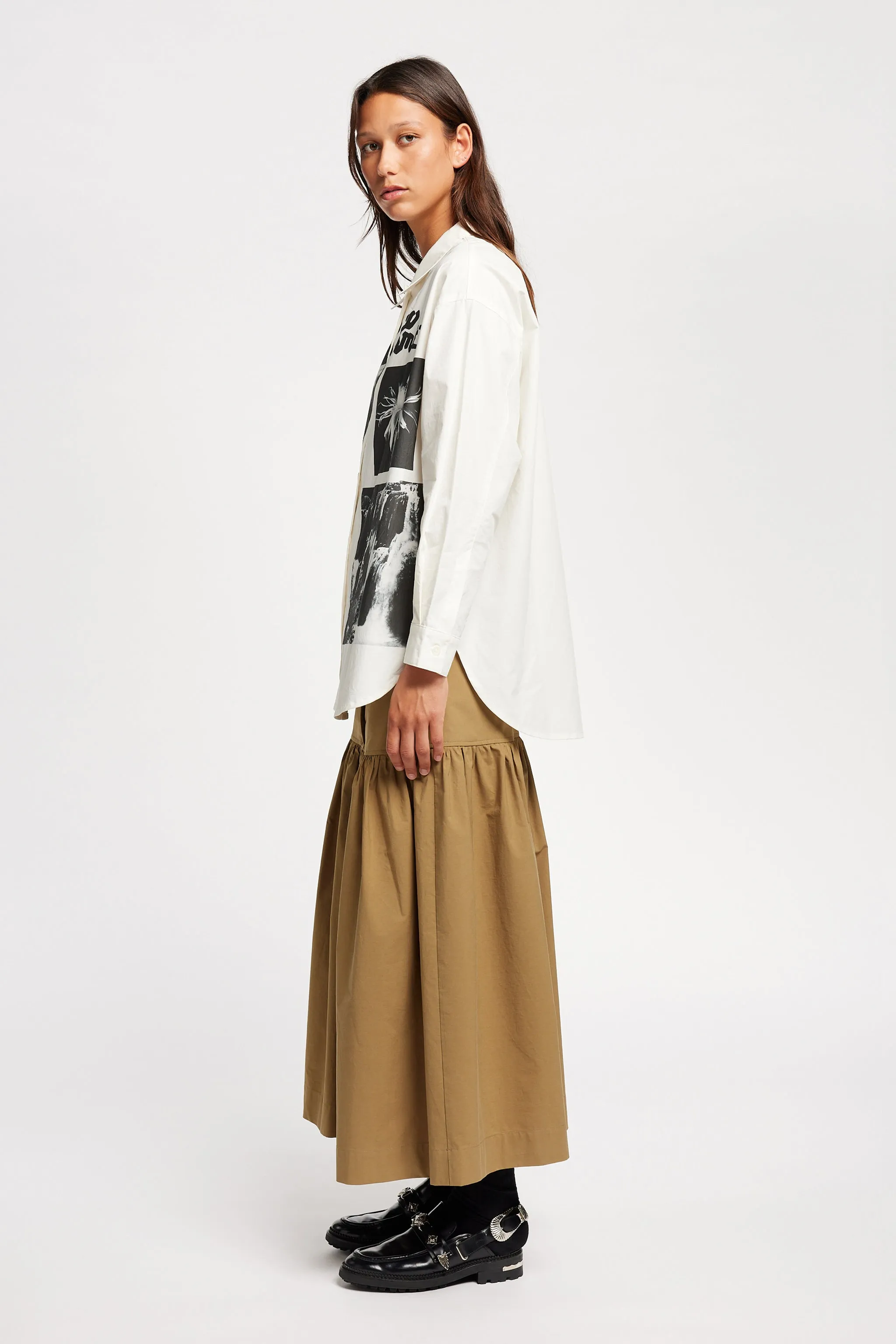 Button-up Quick-Dry Pano Print Shirt Off White