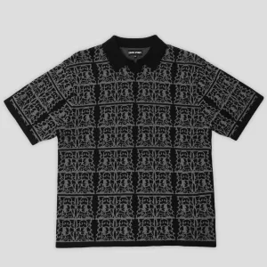 Pass~Port Fretworks Knit Polo - Black Embroidered Detail