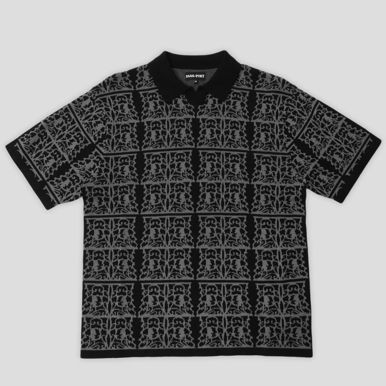 Pass~Port Fretworks Knit Polo - Black Embroidered Detail