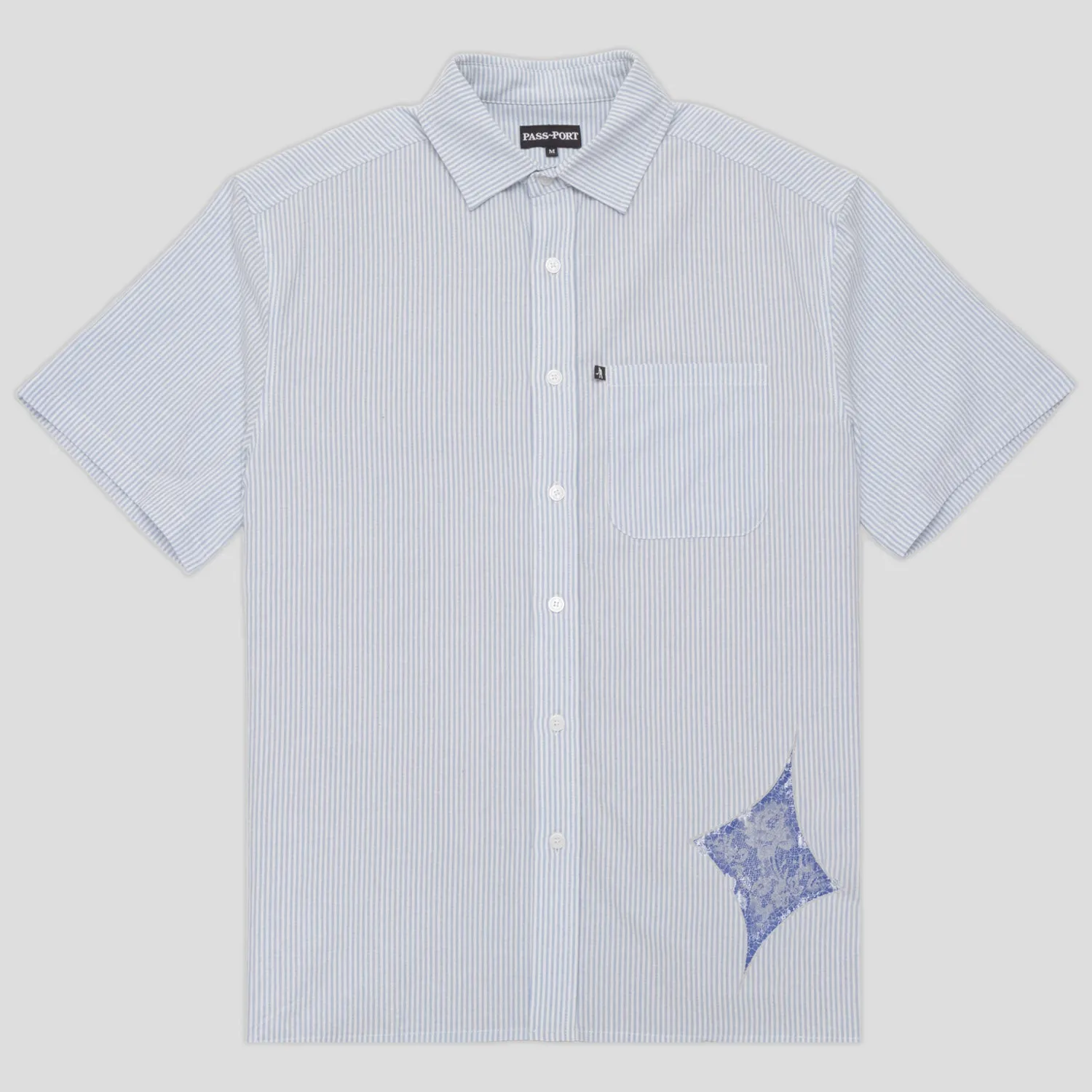 Pass~Port Glint Workers Short Sleeve Shirt - Blue Breathable Design Flexible Placket Structure