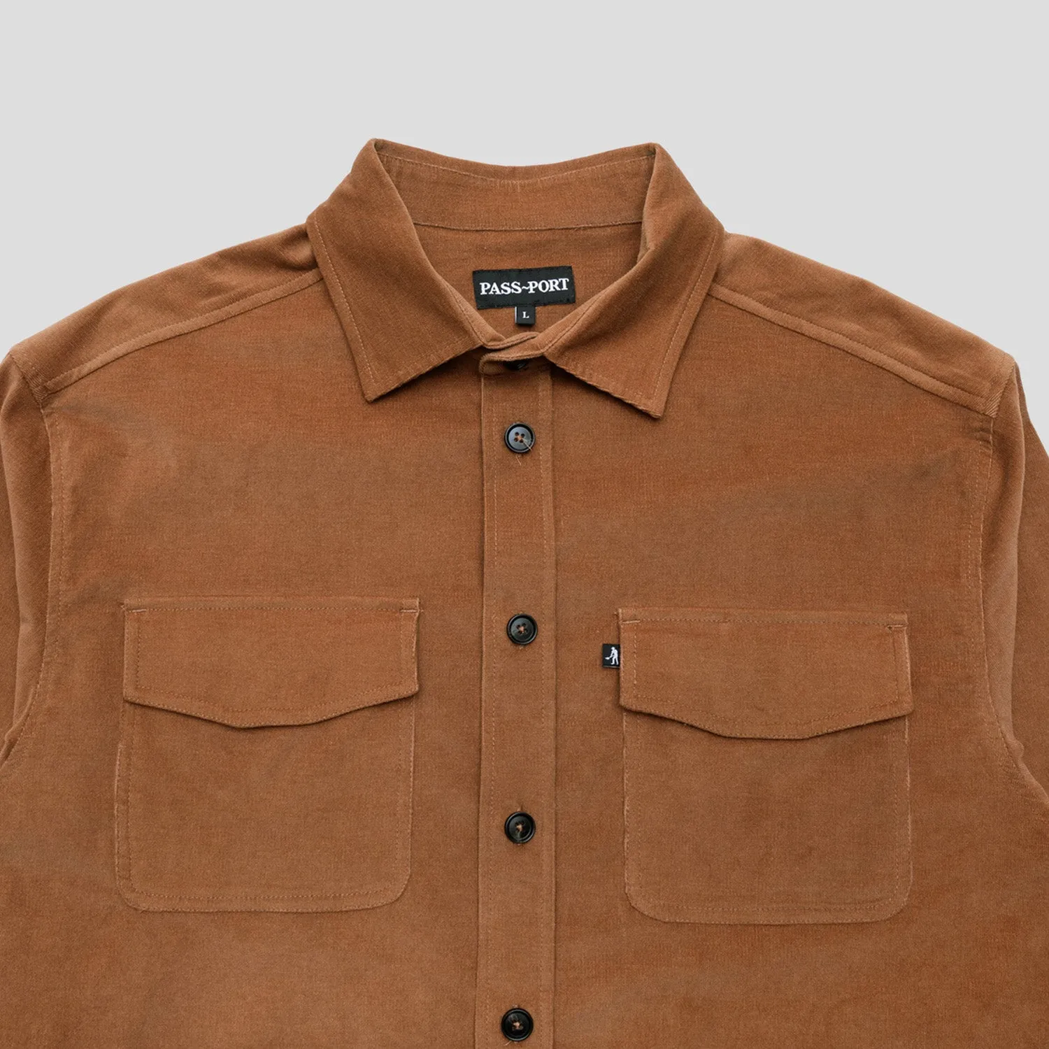 Pass~Port Micro Cord Workers Shirt - Caramel Adjustable Cuffs Geometric Shape