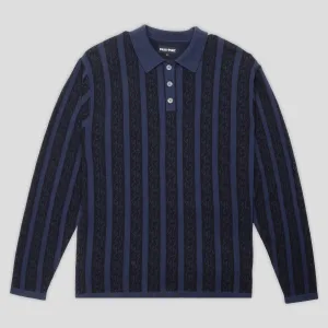 Pass~Port Pattoned Knit Polo Long Sleeve - Navy Denim Blend