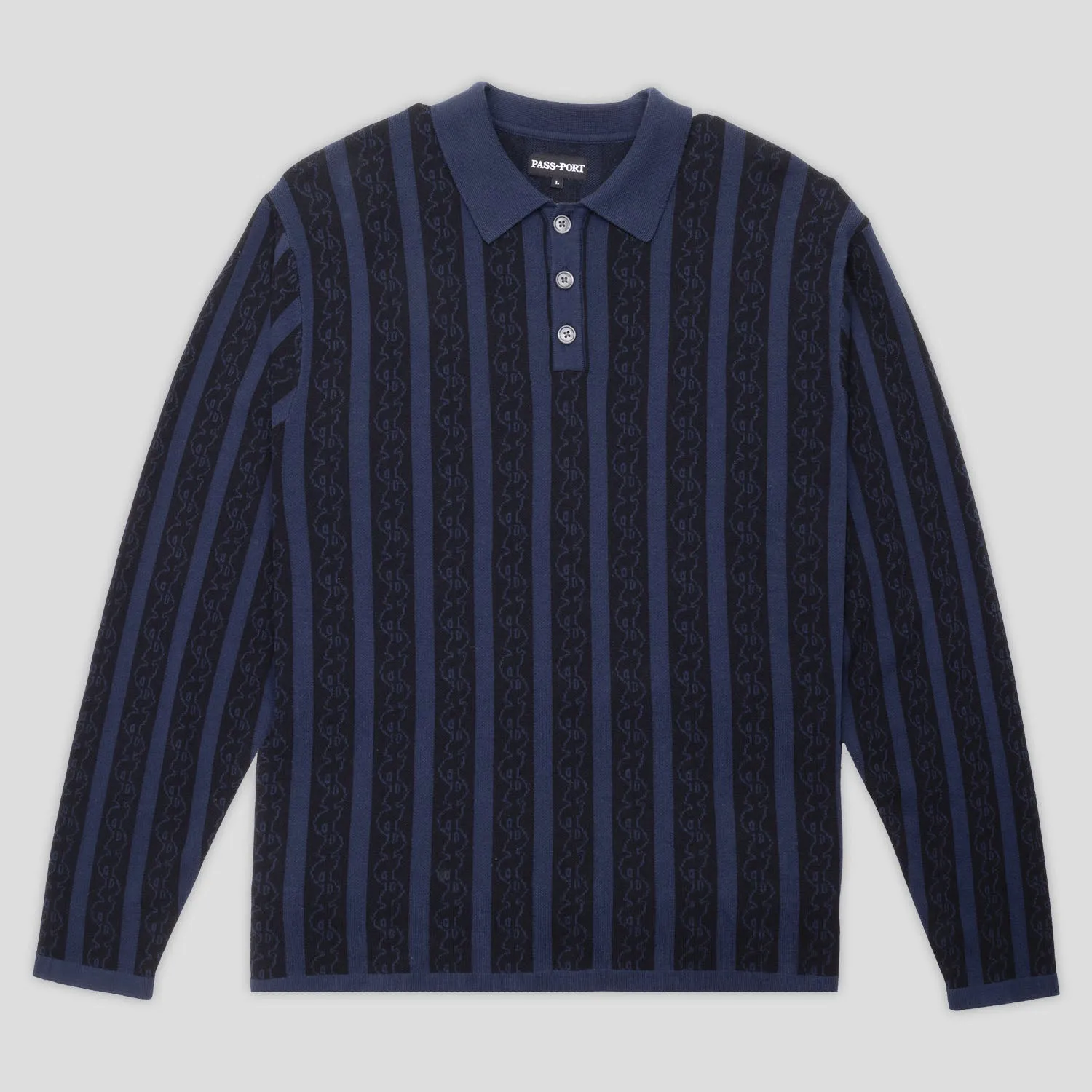 Pass~Port Pattoned Knit Polo Long Sleeve - Navy Denim Blend