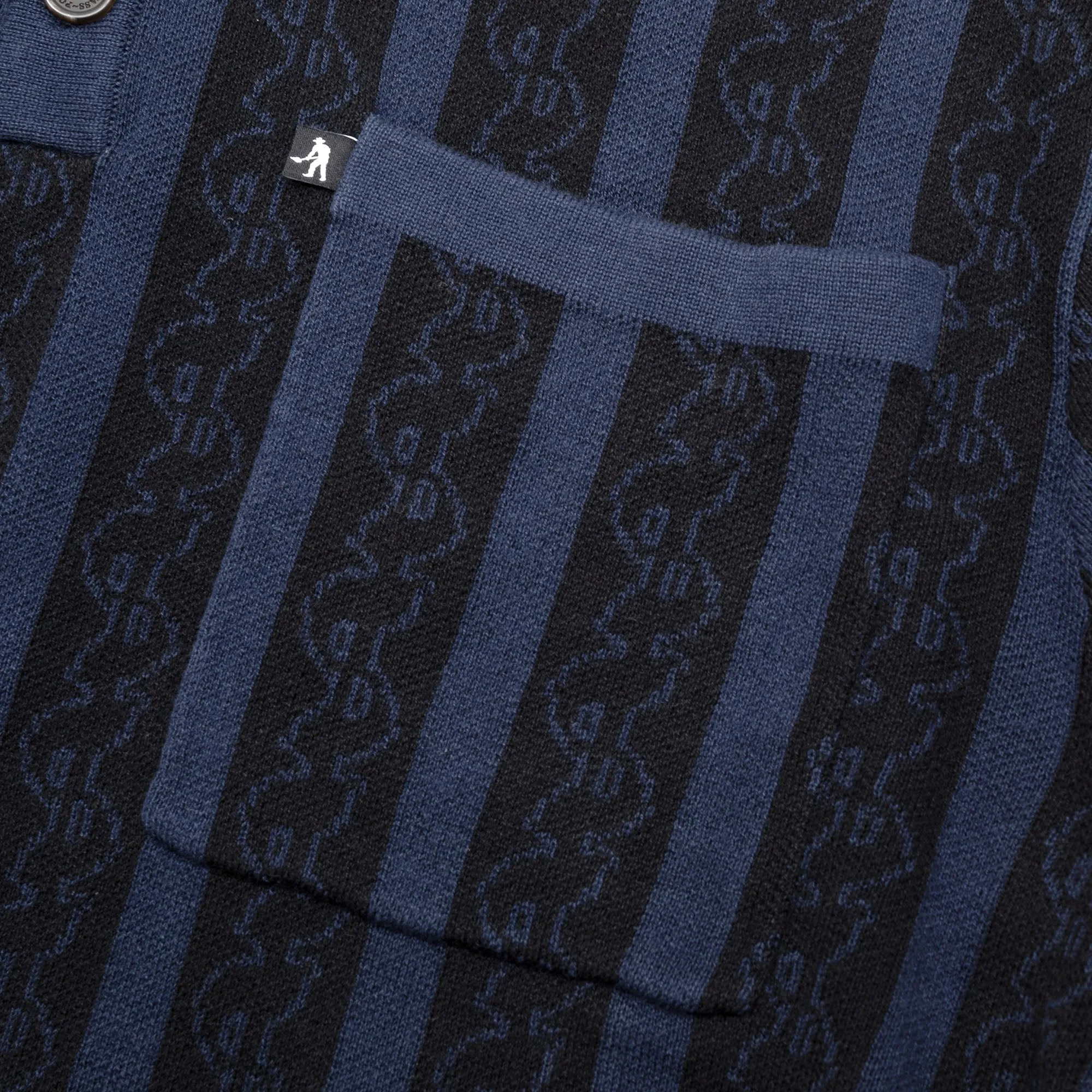 Pass~Port Pattoned Knit Polo Long Sleeve - Navy Reinforced Collar Trendy Look