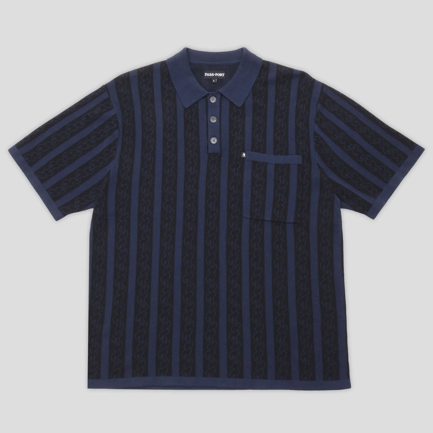 Gym Appropriate Pre Shrunk Cotton Blend Pass~Port Pattoned Knit Polo - Navy