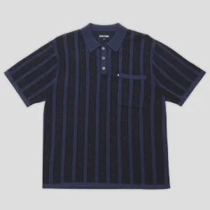 Soft touch finish Unisex Design Pass~Port Pattoned Knit Polo - Navy