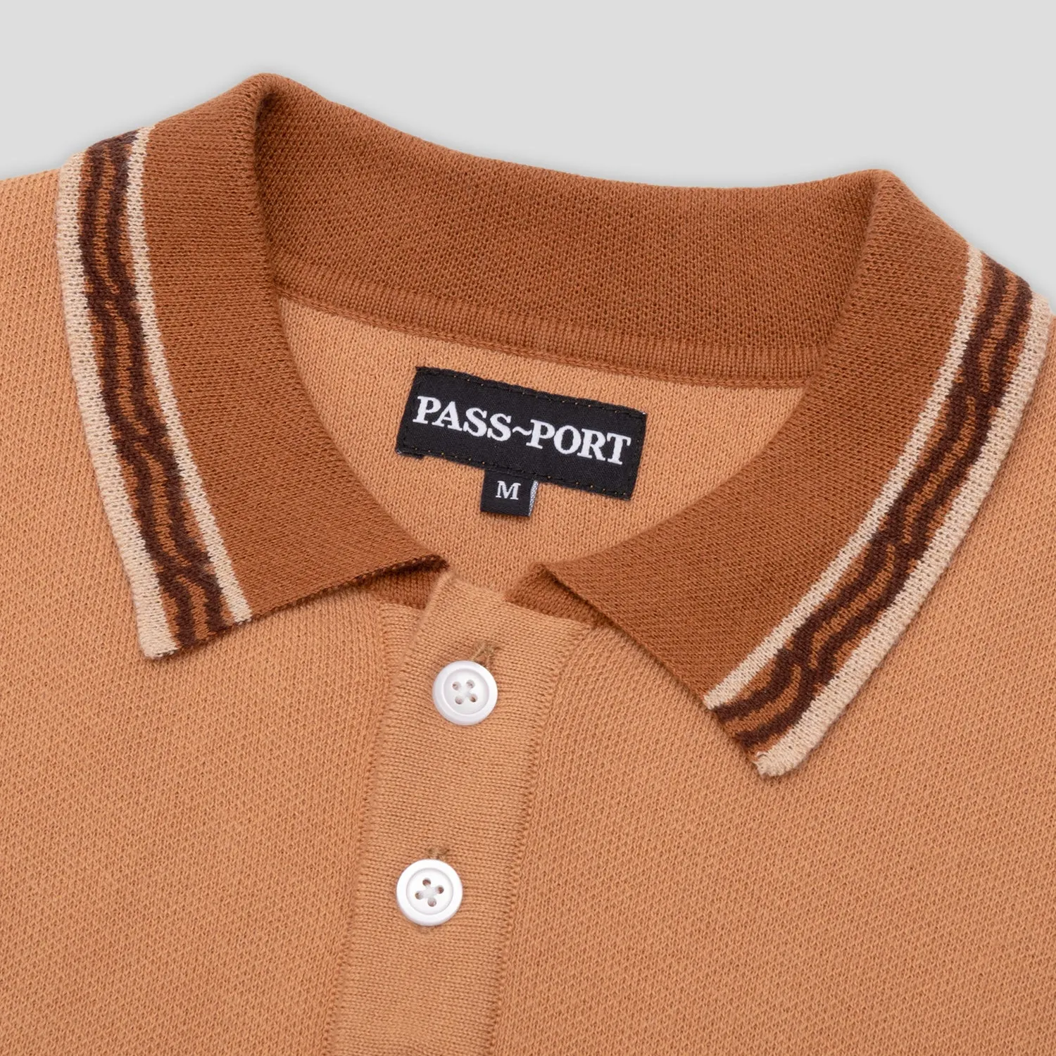 Pass~Port Sunspot Organic Knit Polo - Camel Button Down Design