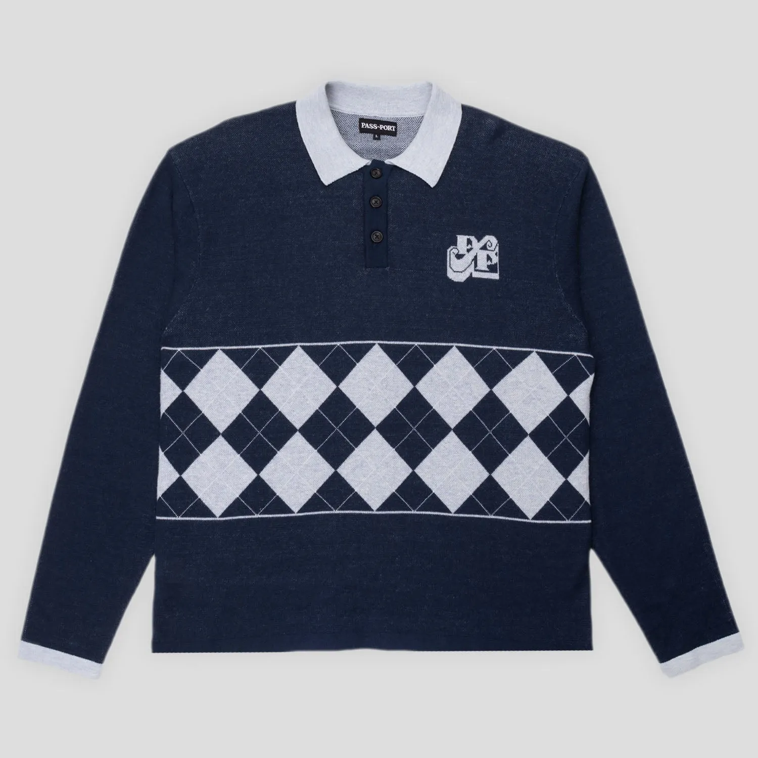 Pass~Port Tilde Stamp Knit Long-sleeve Polo - Navy Effortless Comfort Black Tie Optional