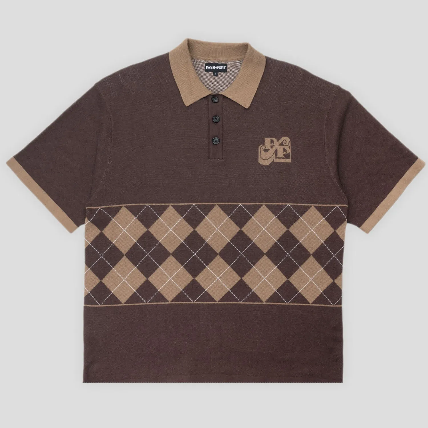 Mesh Insert Pass~Port Tilde Stamp Knit Polo - Chocolate