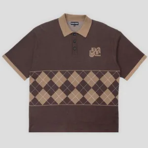 Pass~Port Tilde Stamp Knit Polo - Chocolate Subtle design