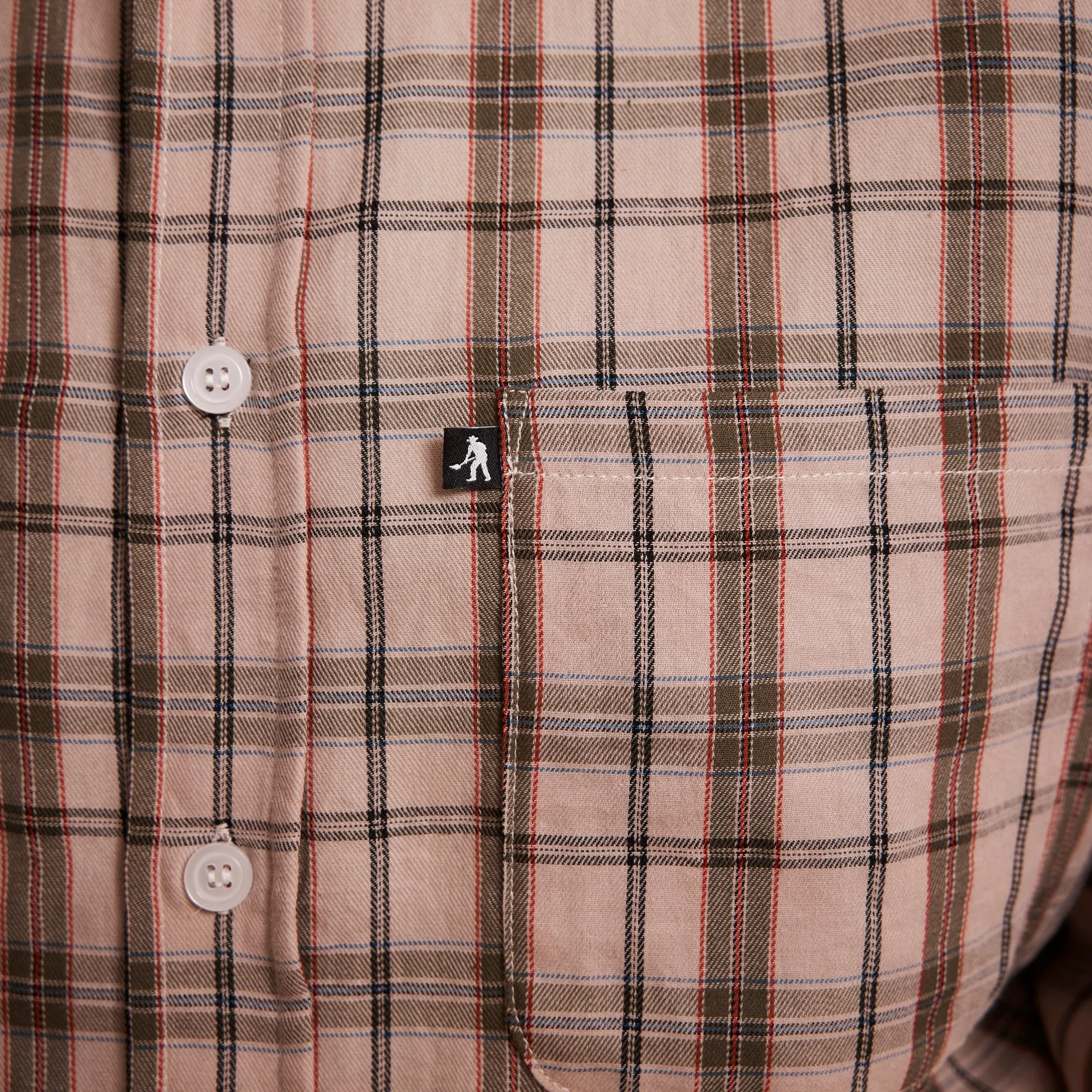 Pass~Port Workers Check Long Sleeve Shirt - Sand Breathable mesh Striped style