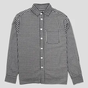 High-End Fashion Pass~Port Workers Check Shirt Long Sleeve - Black