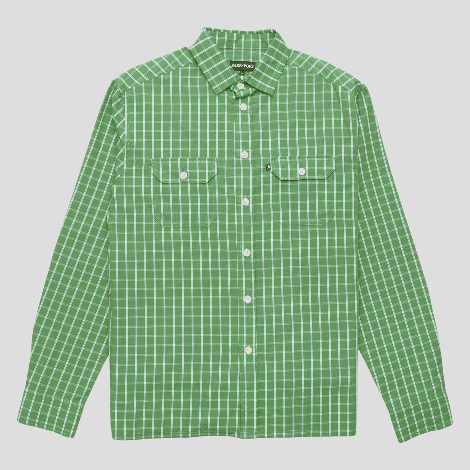 Pass~Port Workers Check Shirt Long Sleeve - Green Wrinkle Resistant Material