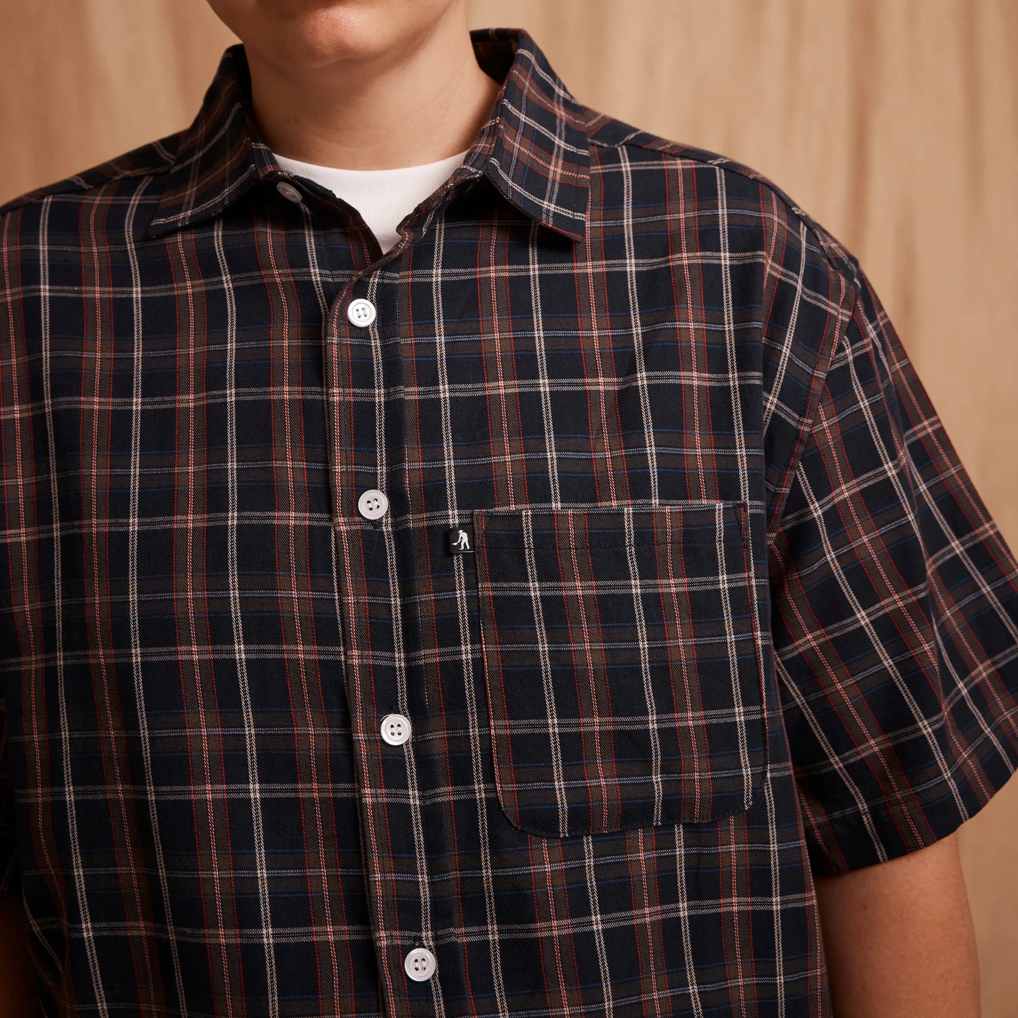 Comfortable Wear Nautical Look Pass~Port Workers Check Short Sleeve Shirt - Navy