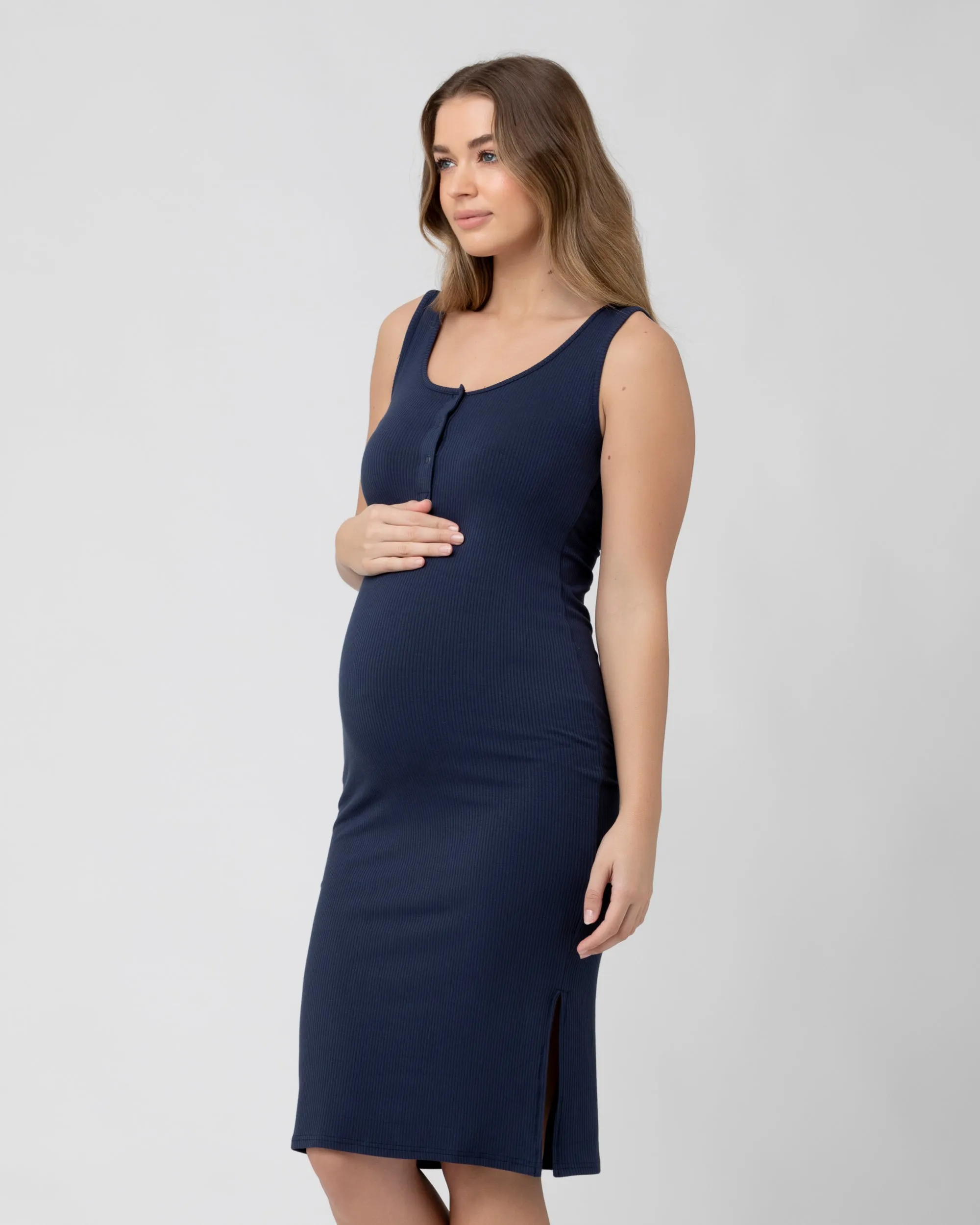 Penny Button Down Rib Dress  Navy All Season