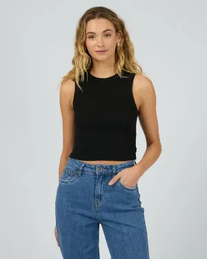 Layered Collar Pia Crop Tank Black