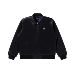 Dynamic Compression Fit Stain Proof DRAGON SWIRL LOGO FAUX LEATHER JACKET BLACK