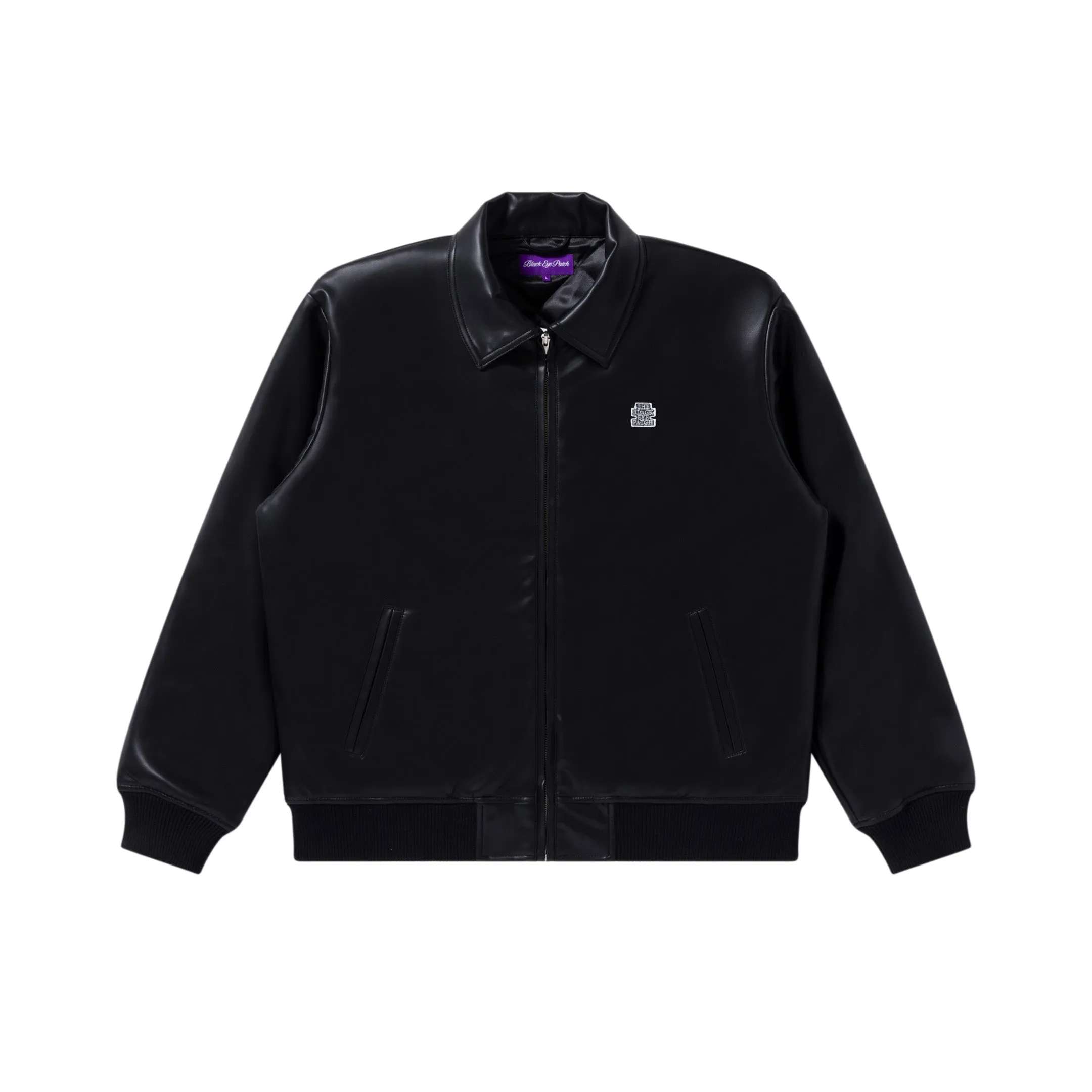 Dynamic Compression Fit Stain Proof DRAGON SWIRL LOGO FAUX LEATHER JACKET BLACK