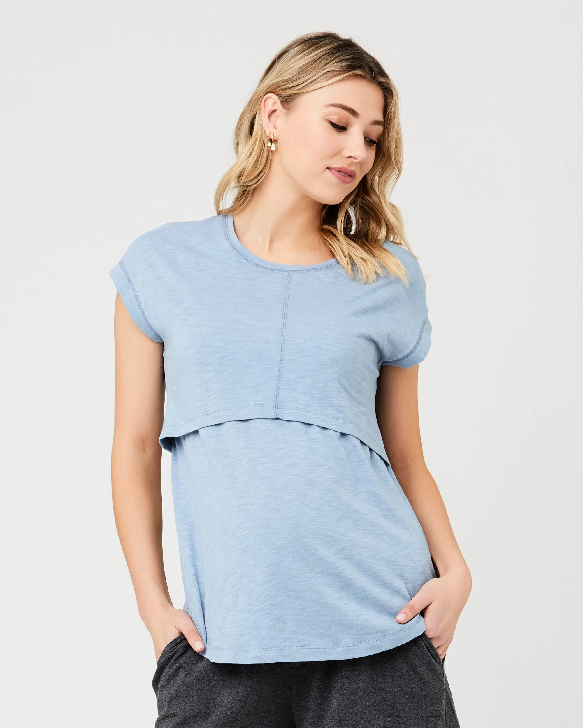 mom to be Elastic hem Richie Nursing Tee Light Petrol