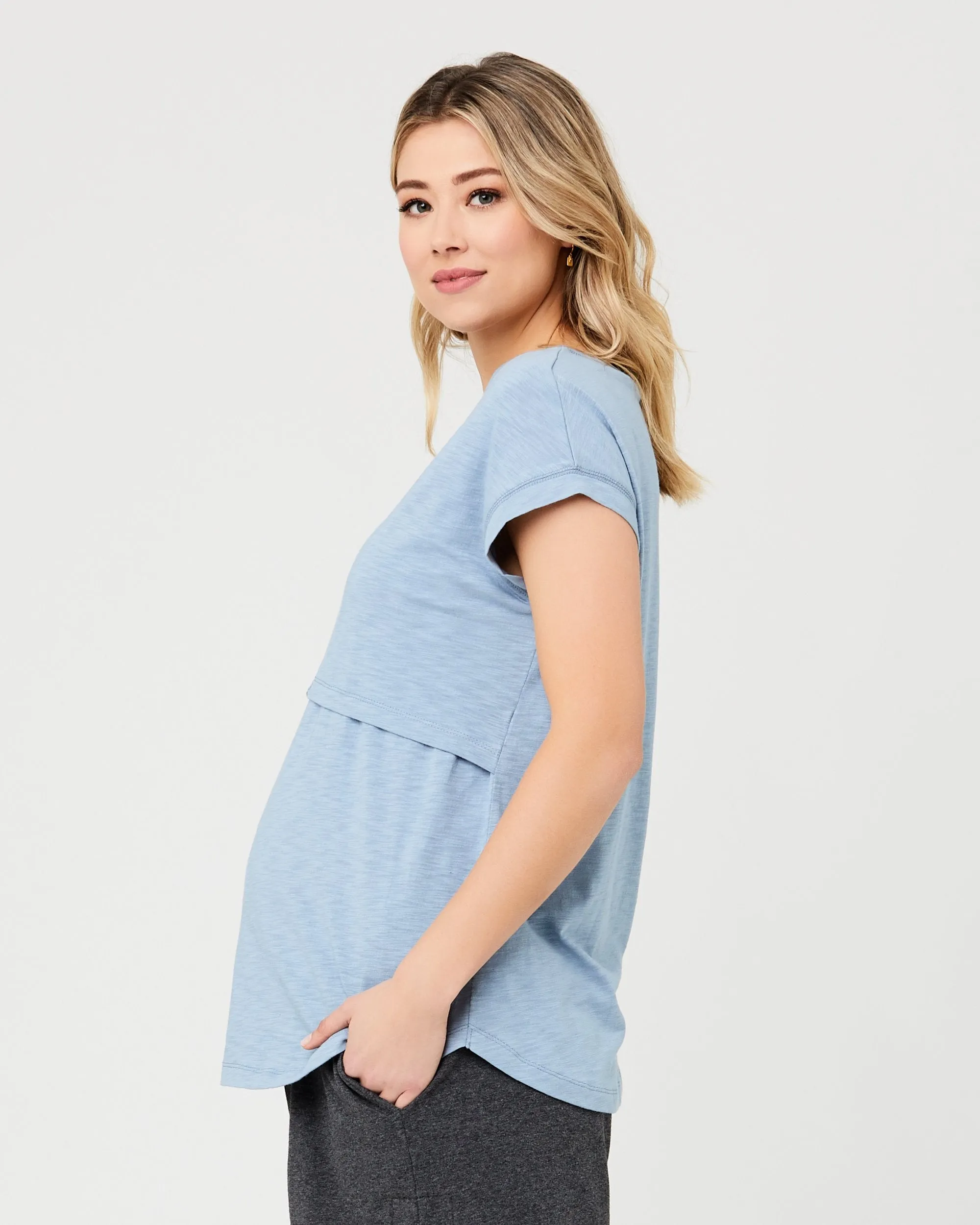 Ribbed Cuffs Richie Nursing Tee Light Petrol