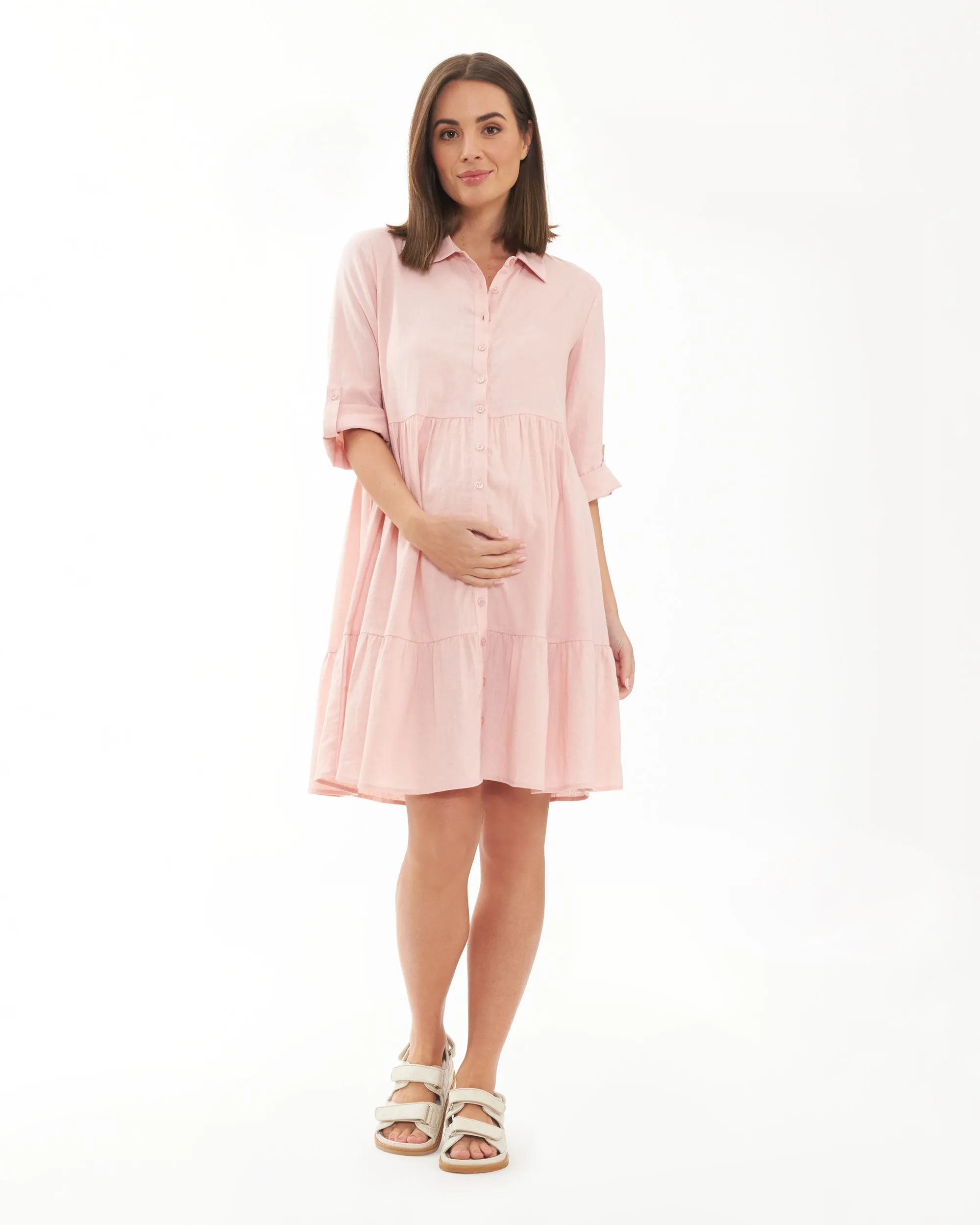 Adel Linen Dress Soft Pink autumn maternity
