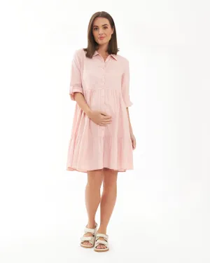 Adel Linen Dress Soft Pink autumn maternity