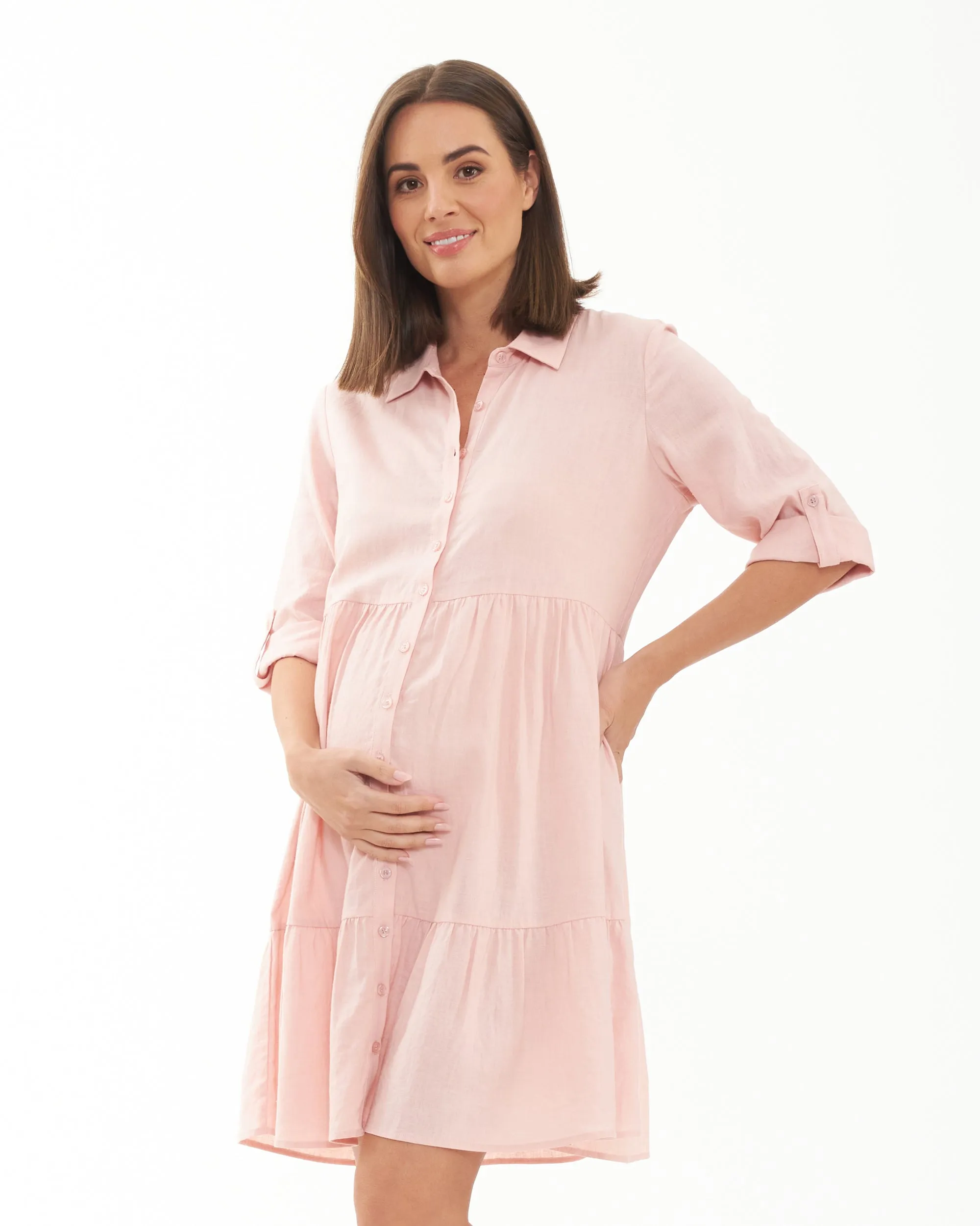 Adel Linen Dress Soft Pink Organic Cotton hospital friendly