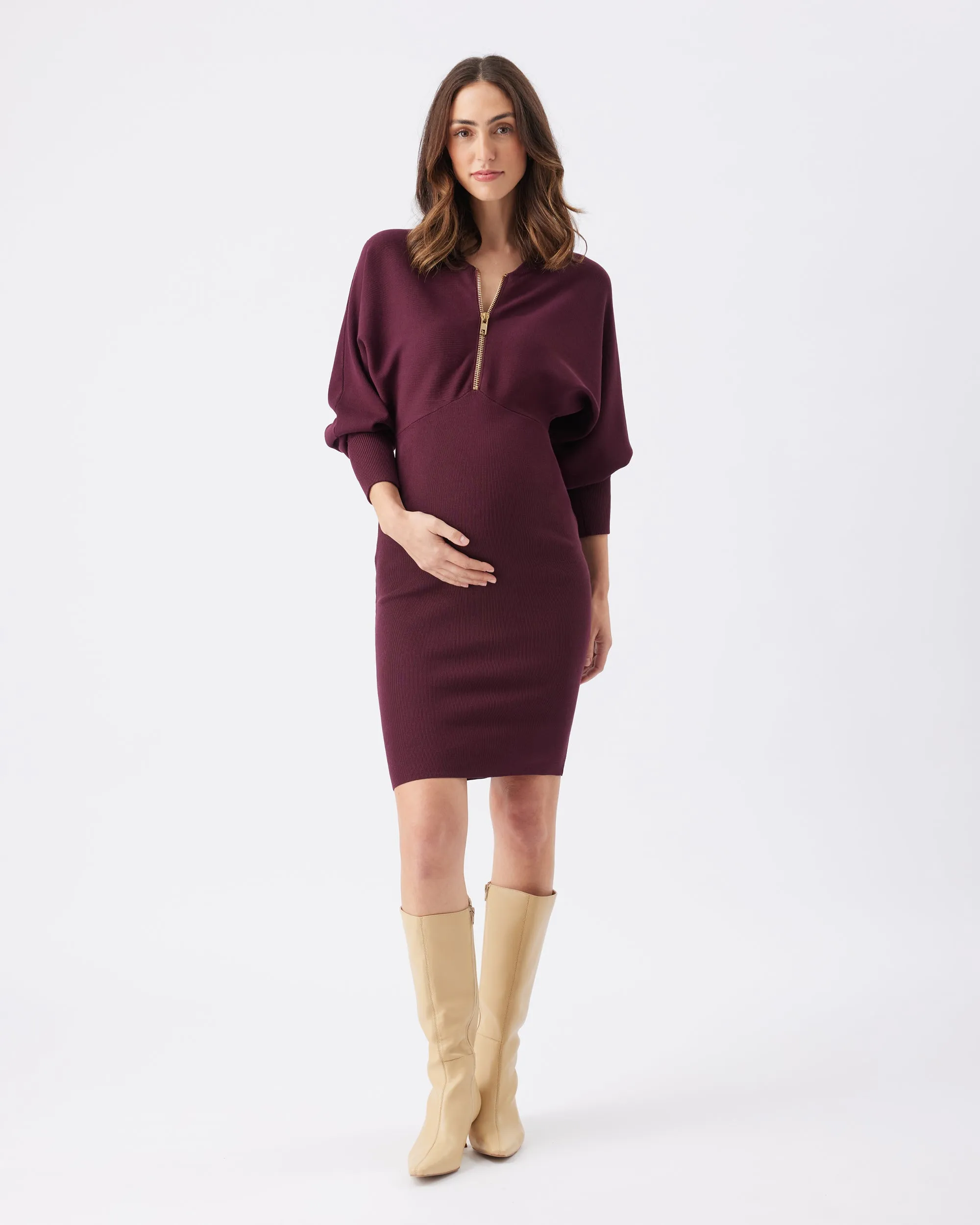 maternity lounge Zip Knit Nursing Dress Maroon
