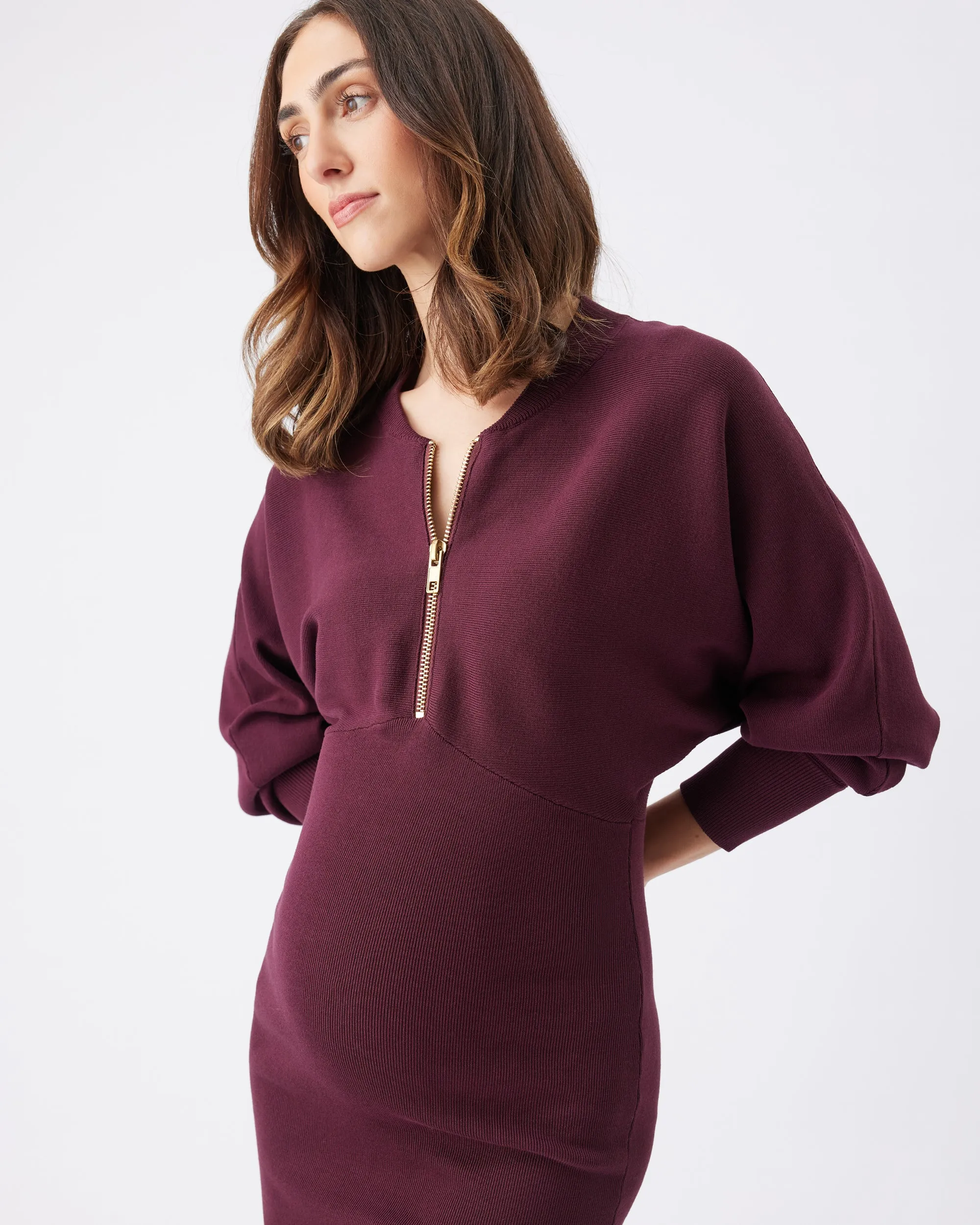 Zip Knit Nursing Dress Maroon plush robe all body types