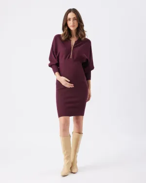 maternity lounge Zip Knit Nursing Dress Maroon
