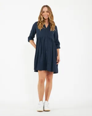 baby-friendly Roll-Up Sleeves Demi Tencel Dress  Navy