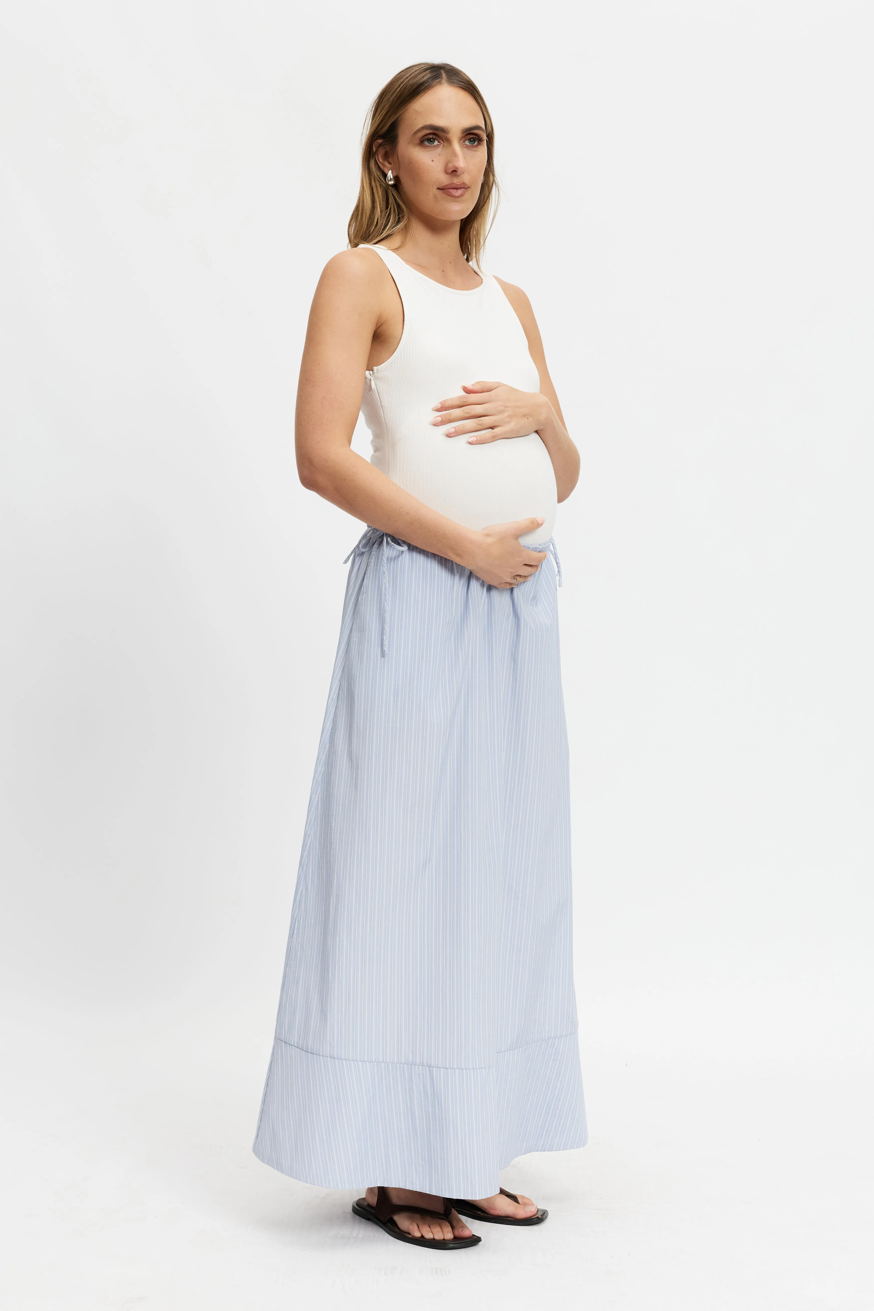 Skye Stripe Poplin Midi Skirt -  Blue Multi Eco-friendly