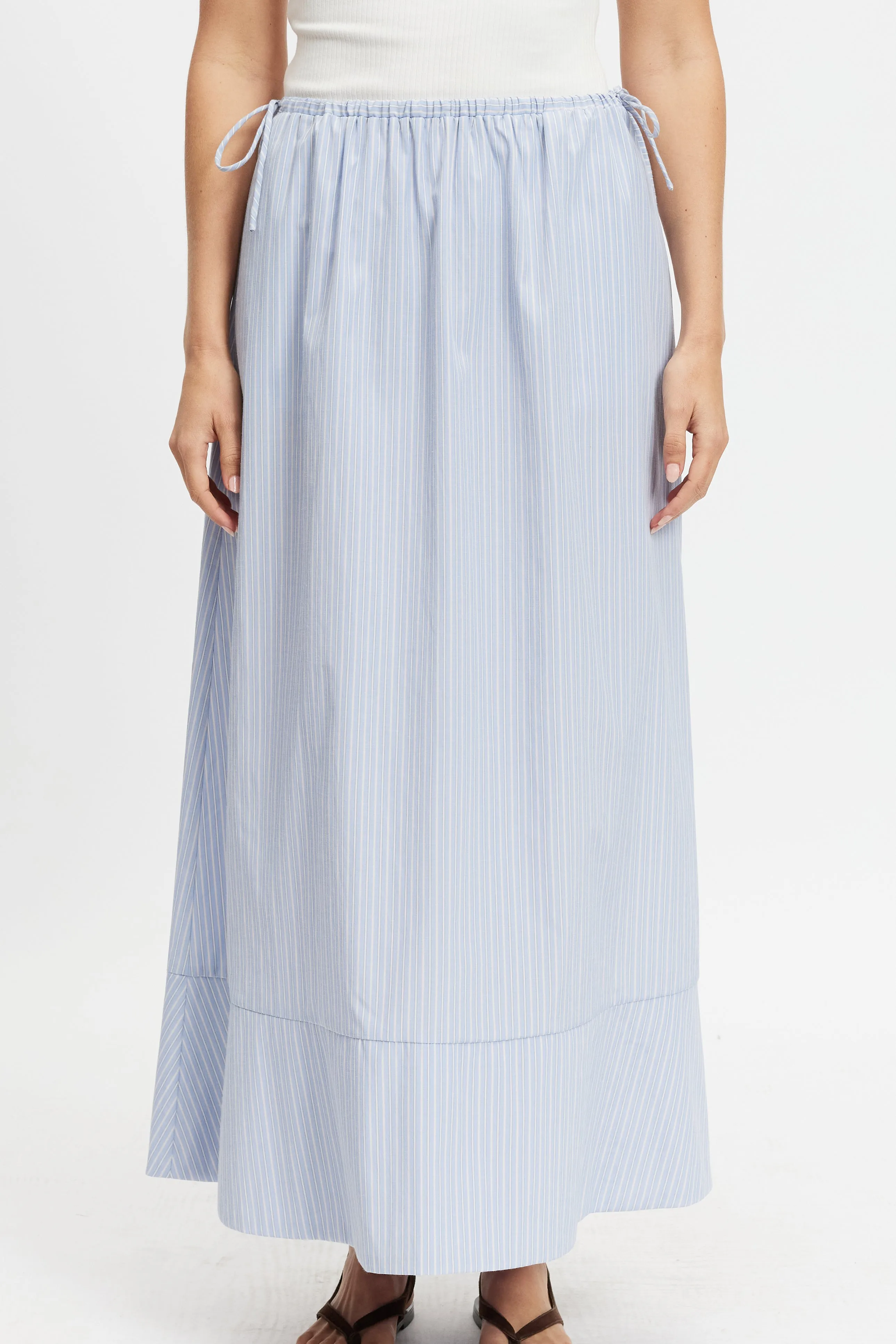 stretchy pants Skye Stripe Poplin Midi Skirt -  Blue Multi